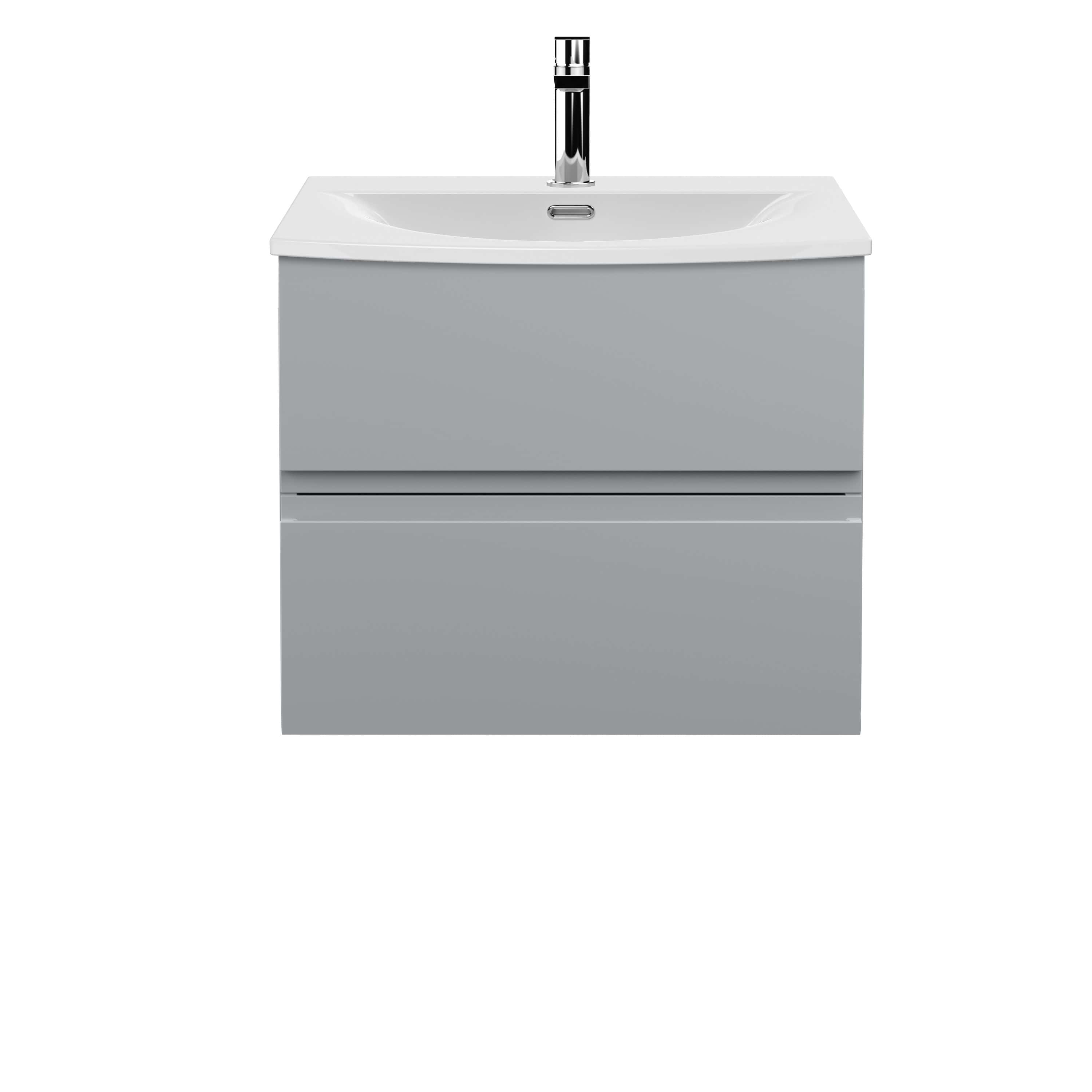 Sleek modern bathroom vanity with integrated sink, chrome faucet, and minimalist grey finish, perfect for contemporary Bubly Bathrooms designs.