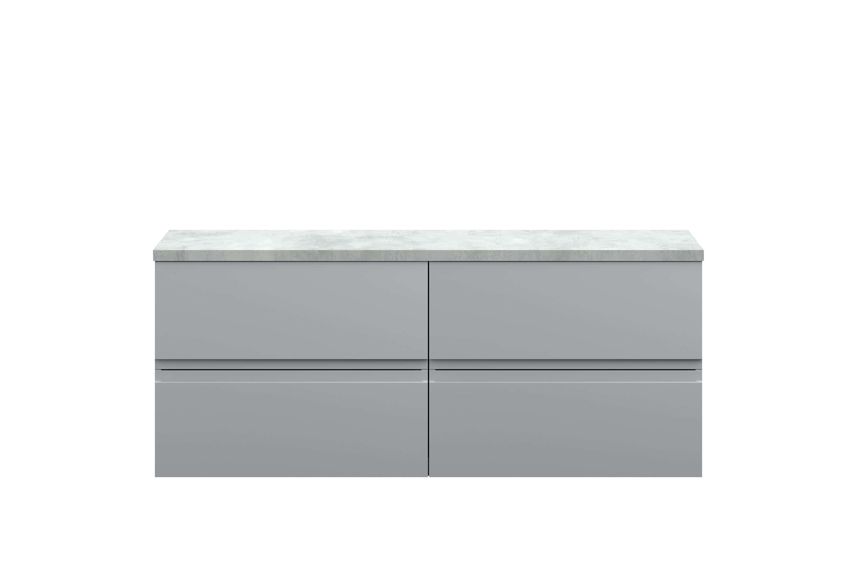 Sleek modern grey bathroom vanity unit with a light grey marble effect countertop, ideal for contemporary bathroom design, spacious storage, and durable finish for a stylish, functional bathroom.