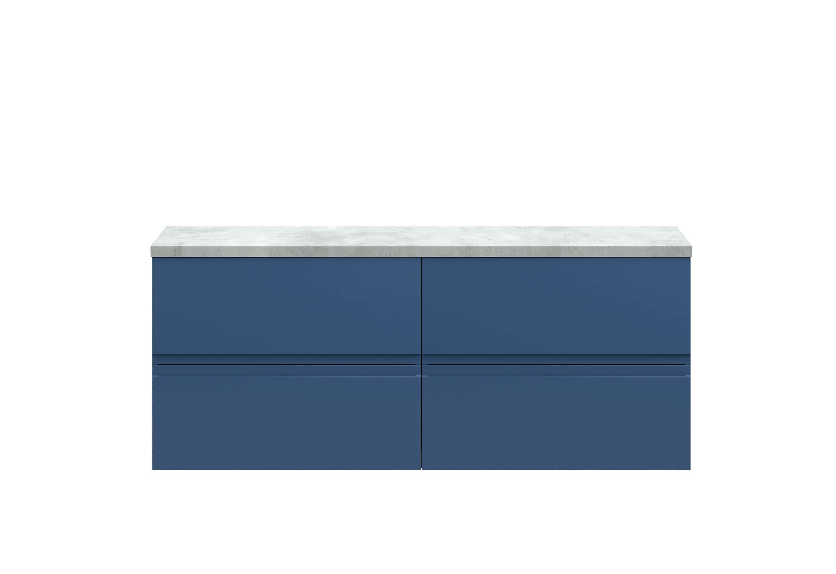 Blue bathroom vanity with a marble countertop, modern design, sleek storage drawers, ideal for contemporary bathrooms, from Bubly Bathrooms UK.