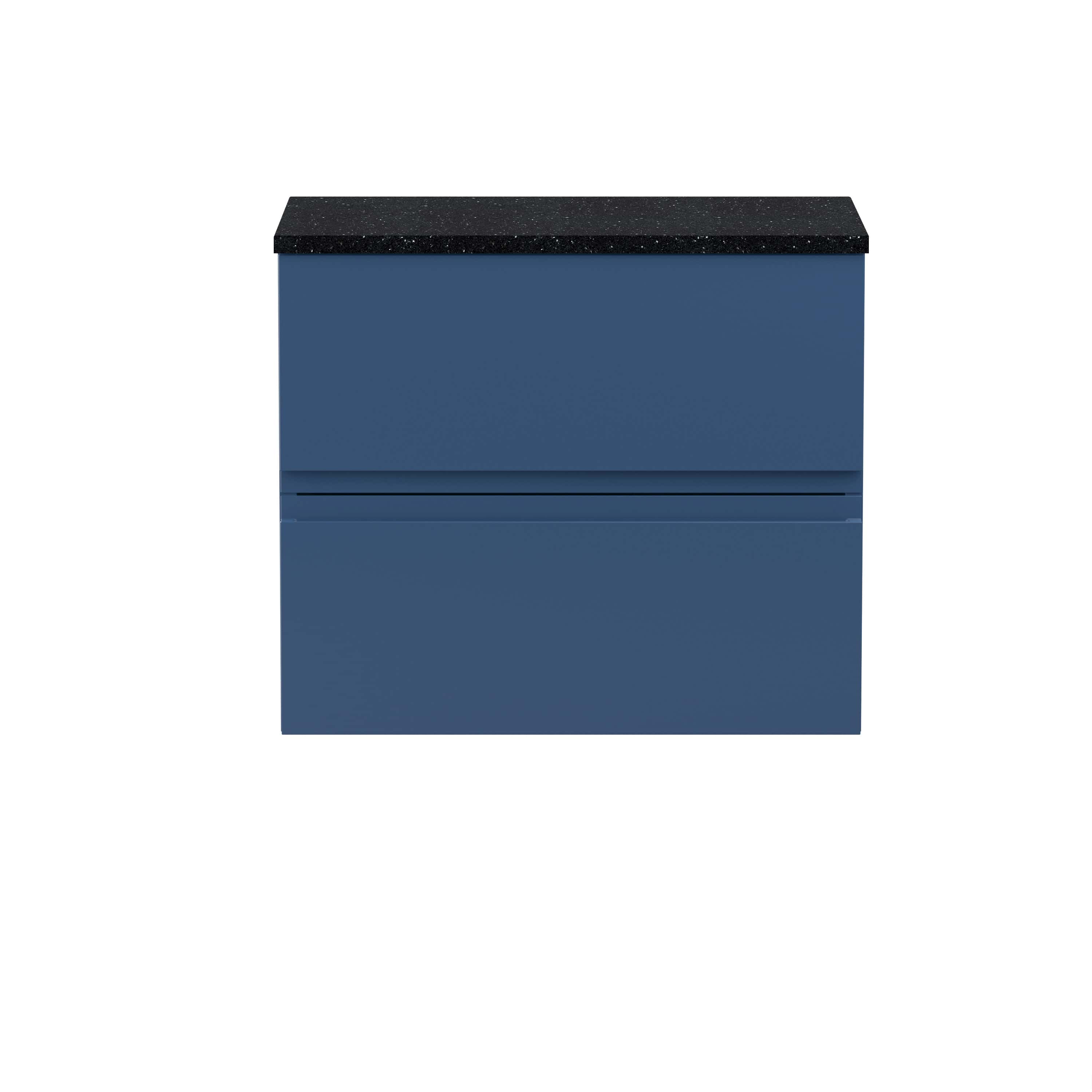 Sleek blue bathroom vanity unit with black granite top, modern design, ample storage, perfect for contemporary bathroom interiors.