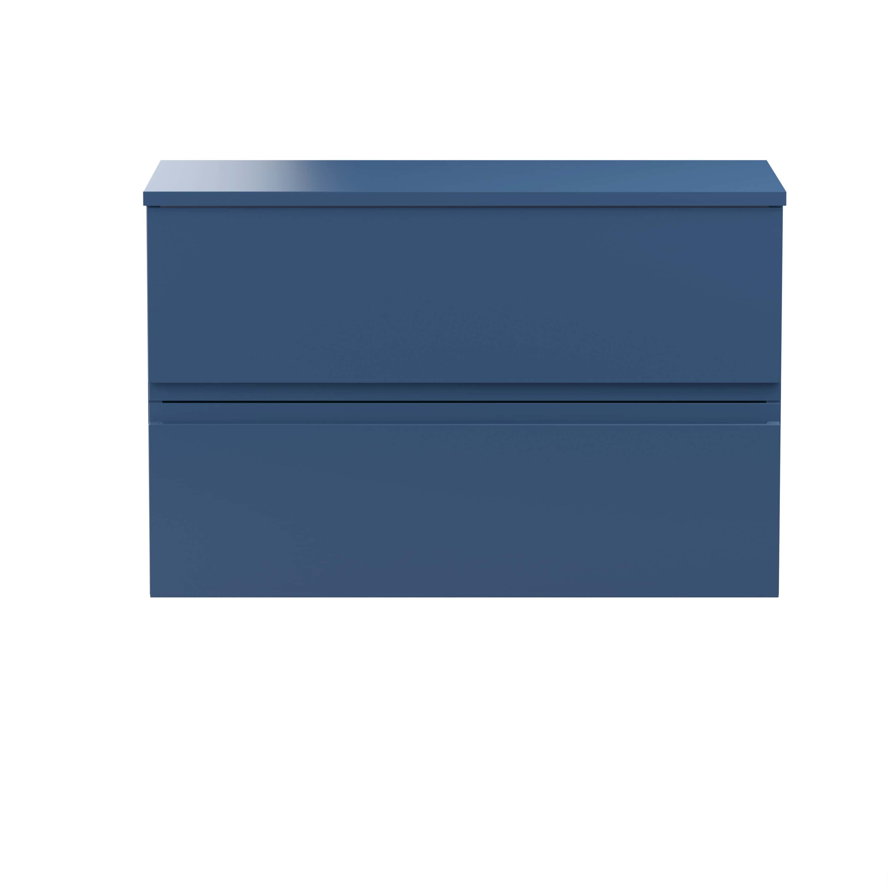 Contemporary blue bathroom storage cabinet with sleek, minimalist design and smooth finish for modern bathroom organisation.