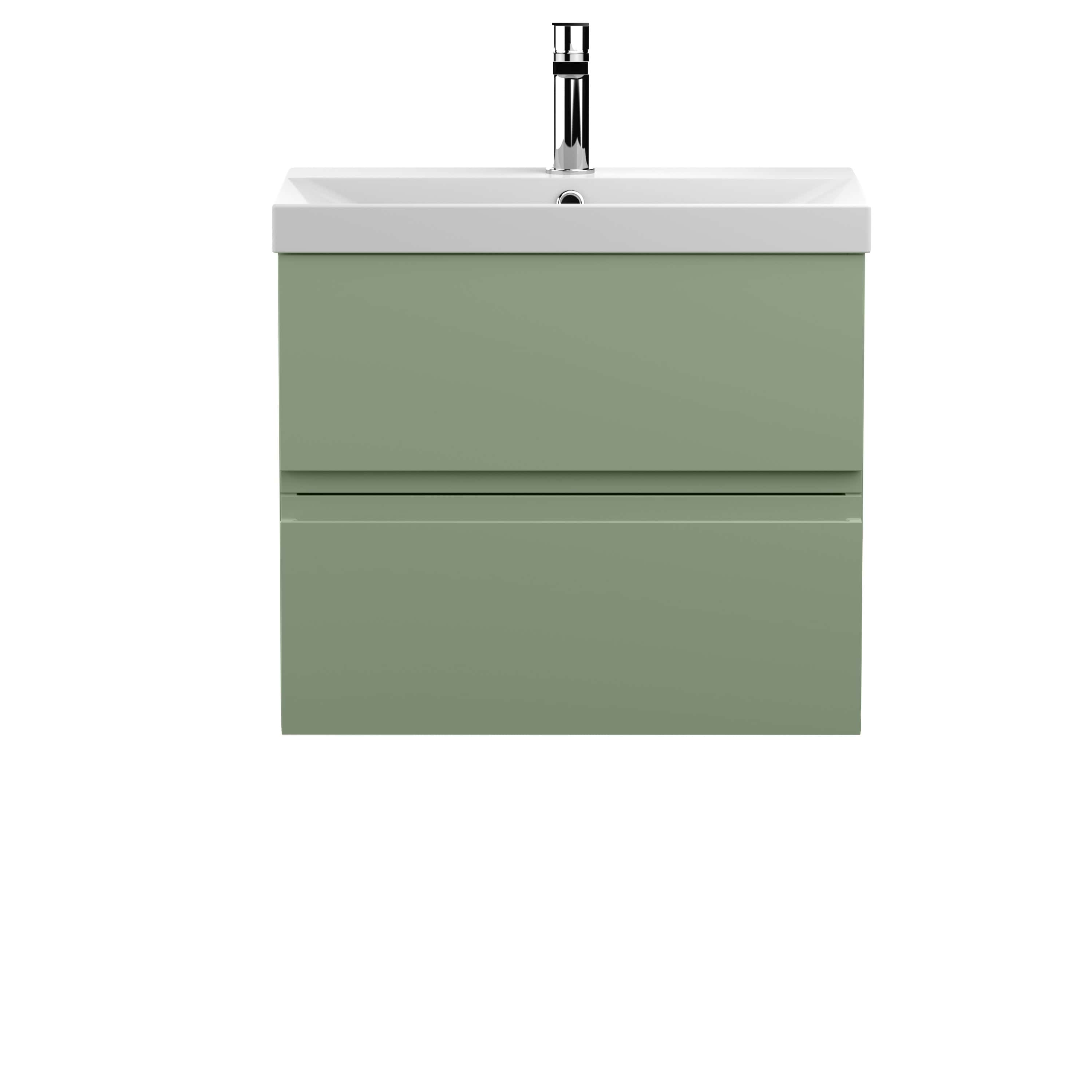 Modern green bathroom vanity with integrated sink and chrome faucet, stylish and functional for contemporary bathroom interiors.