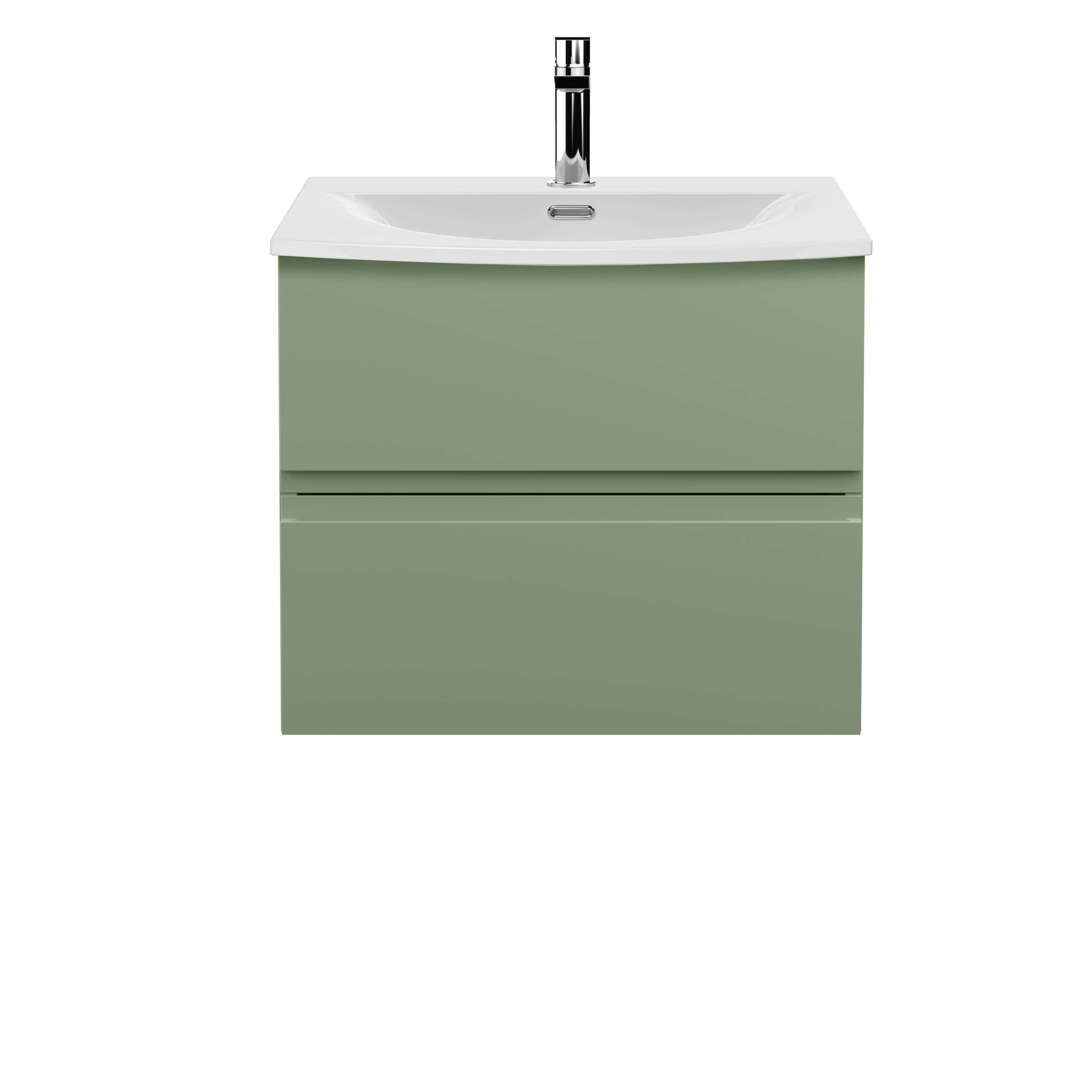 Sleek green bathroom vanity with integrated sink and modern chrome tap, contributing to a stylish and functional bathroom design. Perfect for contemporary bathroom interiors.