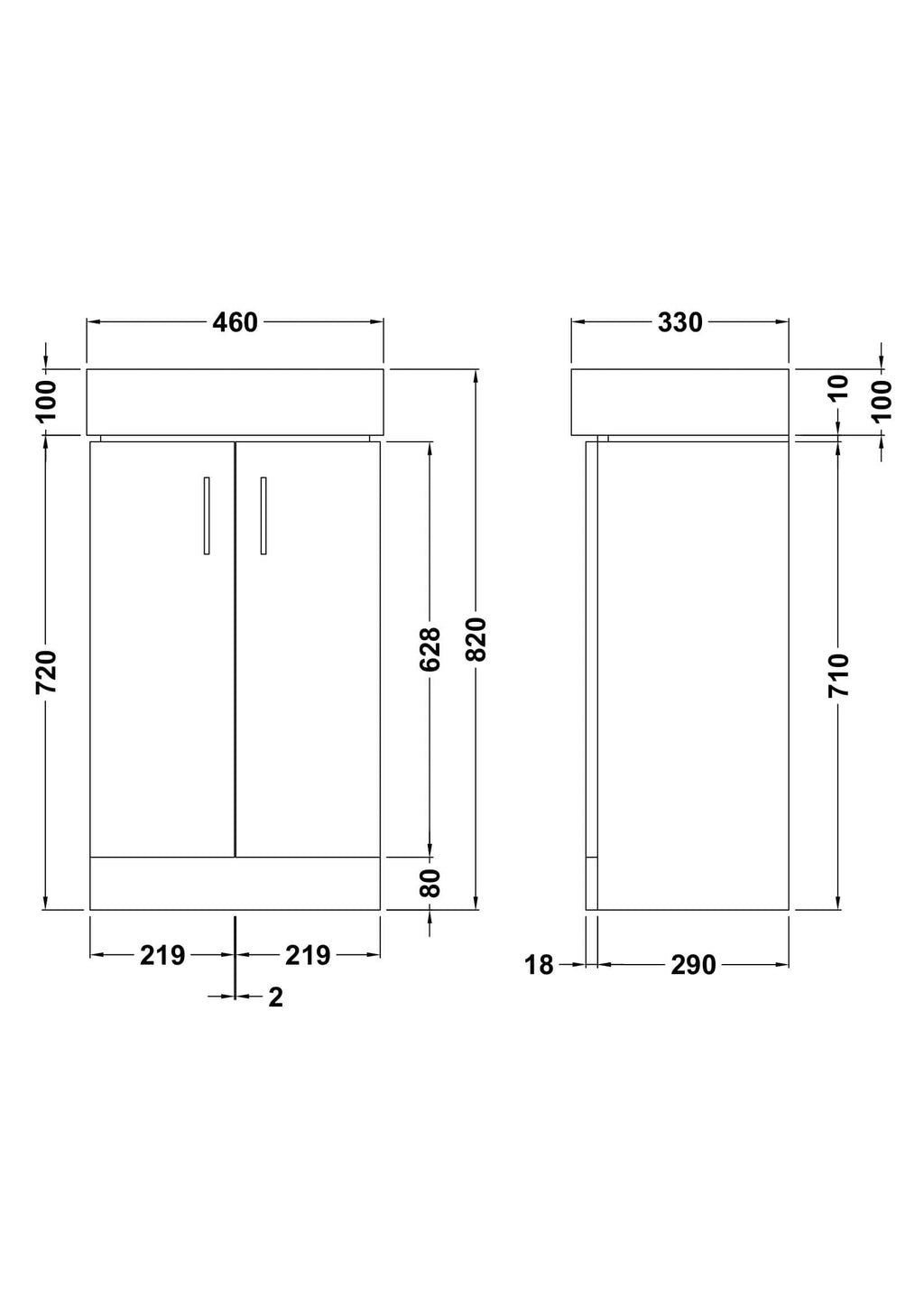Modern bathroom cabinet sketch with detailed measurements and sleek design, ideal for contemporary Bubly bathrooms. Perfect for bathroom storage solutions and space optimisation.