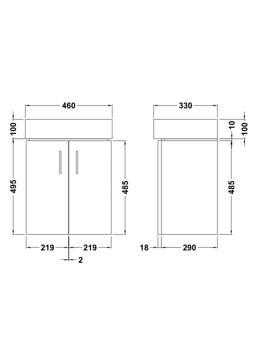 Elegant bathroom vanity with double doors, modern design, suitable for contemporary bathrooms, featuring detailed measurements for easy installation and fit.