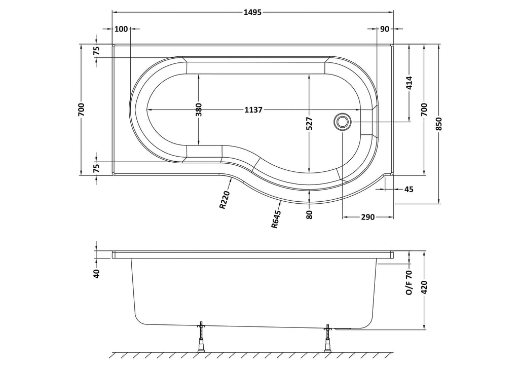 Sleek bathtub design with detailed technical blueprint, perfect for modern bathroom renovation and premium bathroom fixtures.