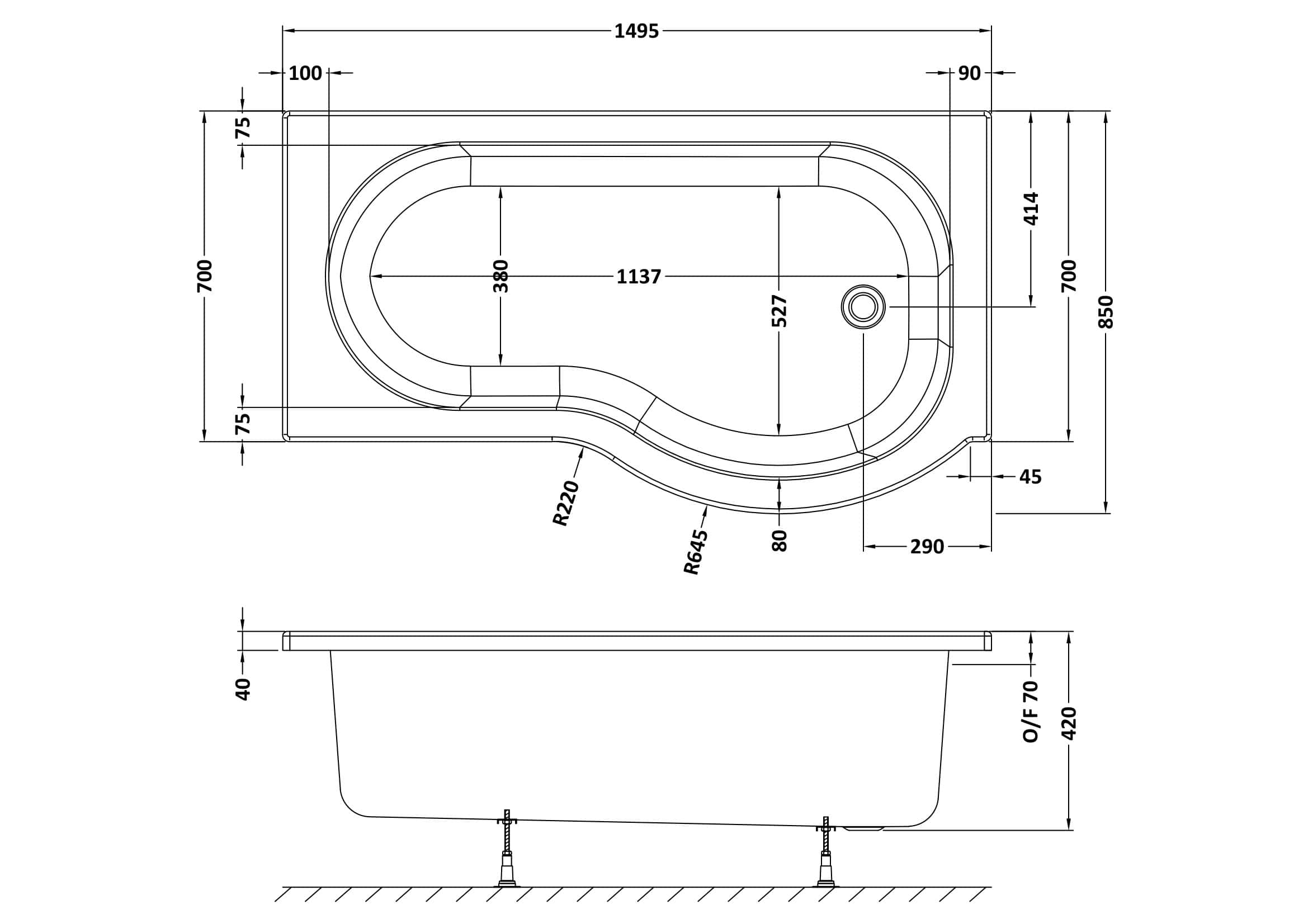 Sleek bathtub design with detailed technical blueprint, perfect for modern bathroom renovation and premium bathroom fixtures.