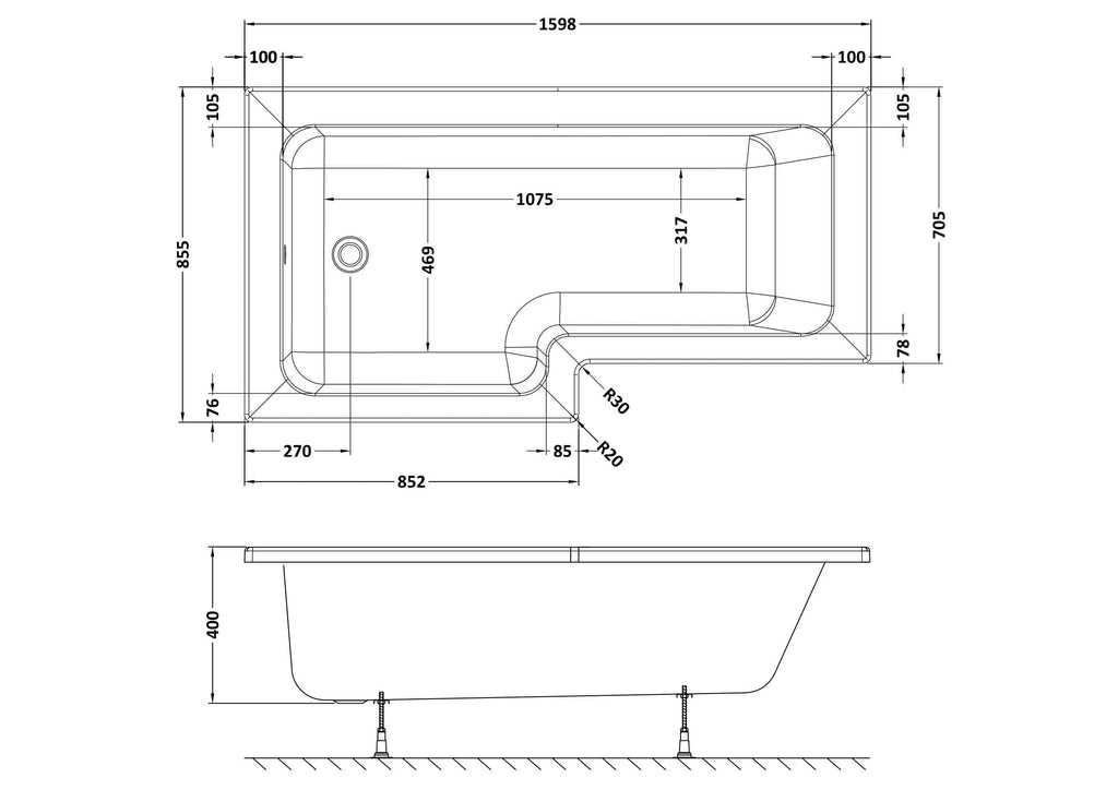 Contemporary freestanding bathtub with precise technical blueprint, showcasing dimensions and design details, ideal for luxury bathroom renovation projects.