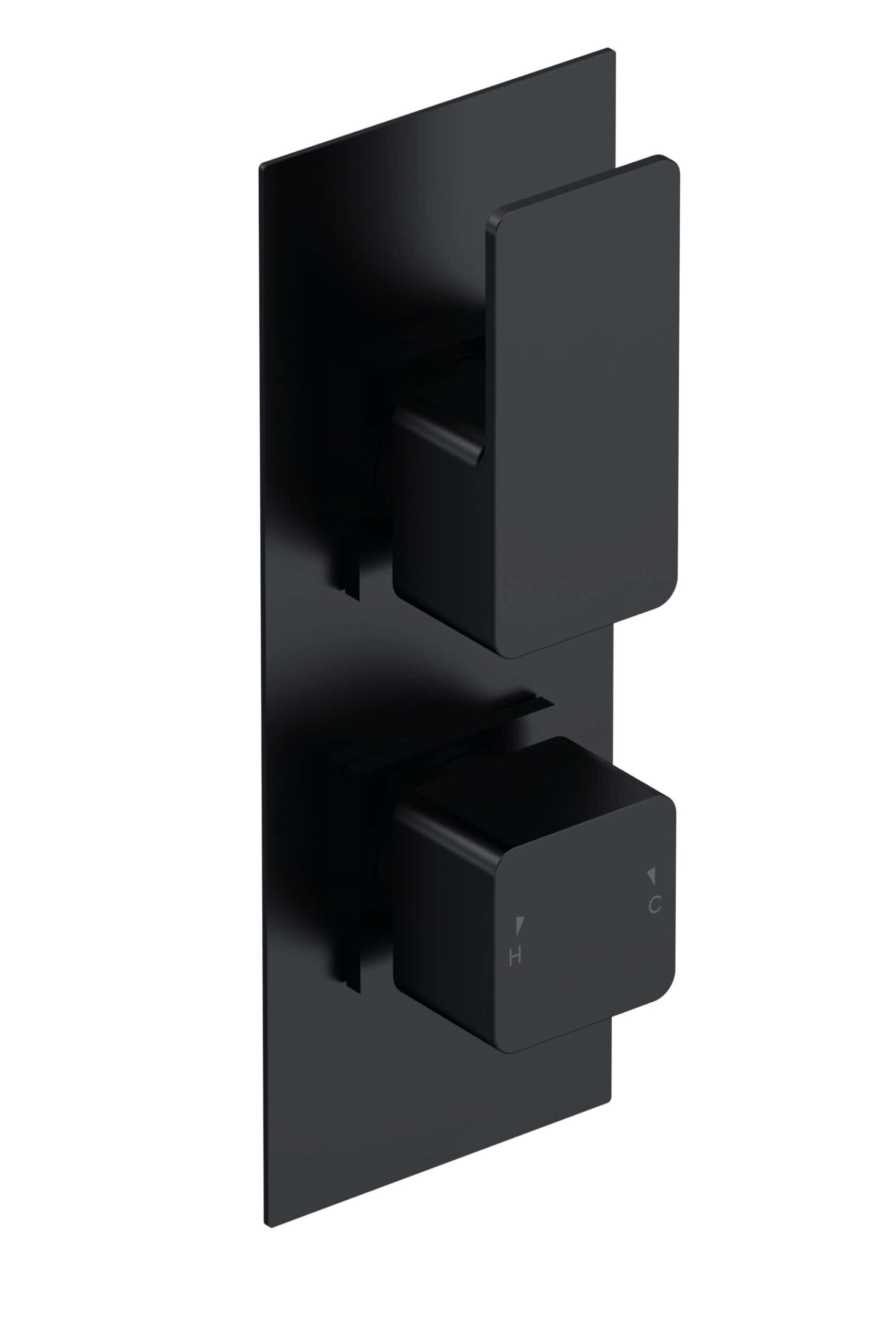 Sleek black thermostatic shower valve with modern design, ideal for contemporary bathrooms, providing precise temperature control, durable finish, and easy operation.