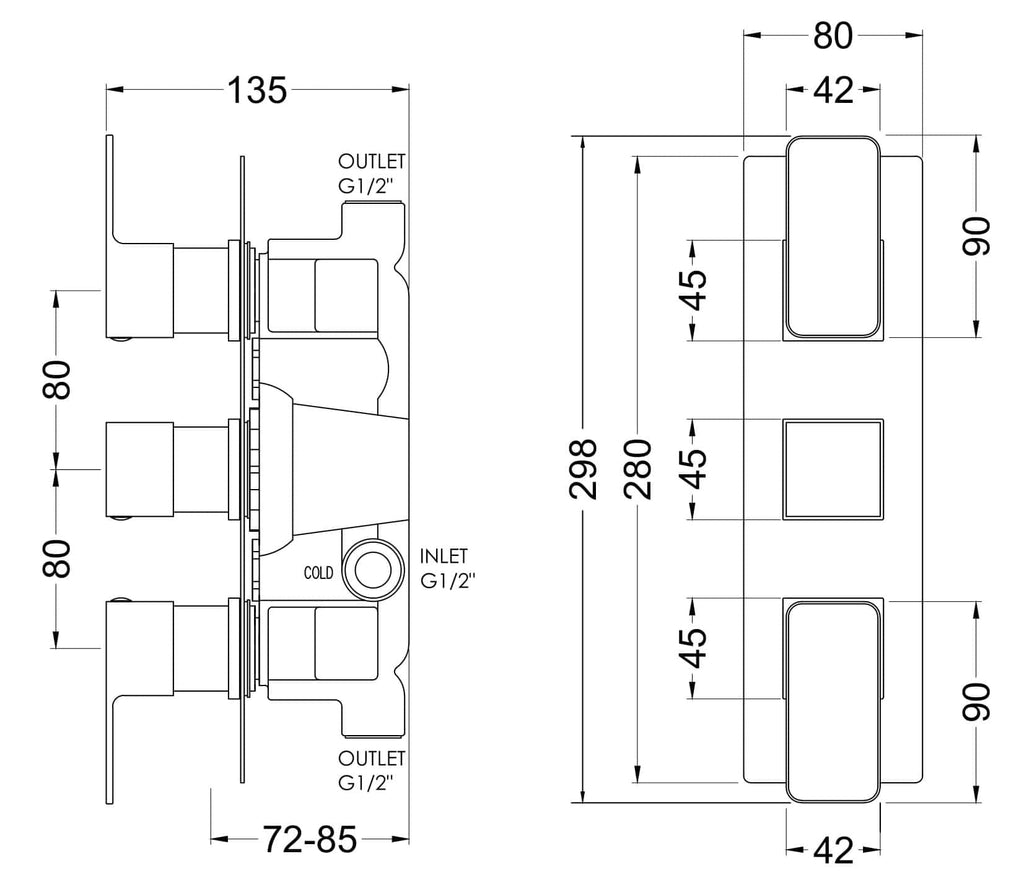 High-quality bathroom valve with detailed technical drawings for accurate installation and plumbing; essential for modern bathroom designs.
