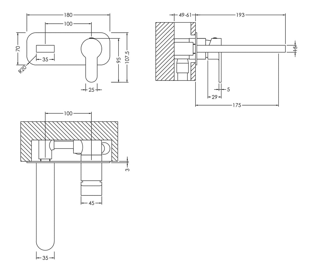 Flexible bathroom tap plumbing diagram with detailed measurements in millimetres.