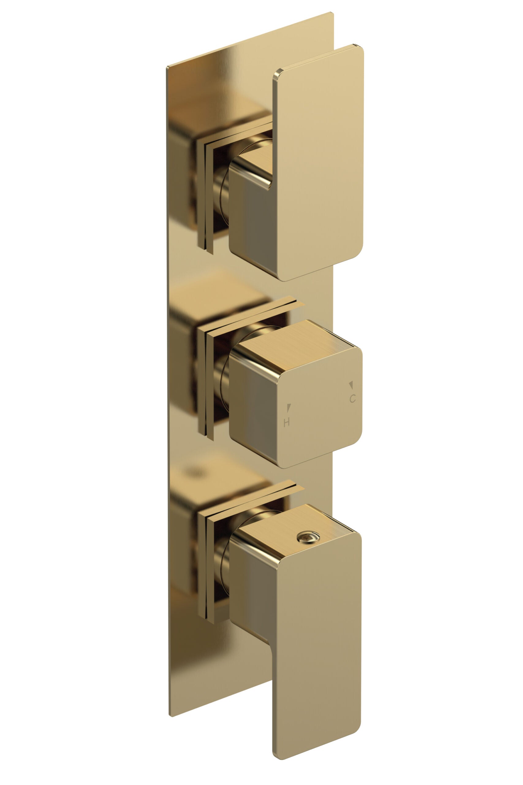 Contemporary gold bathroom thermostatic shower valve with sleek design for modern bathroom heating control.