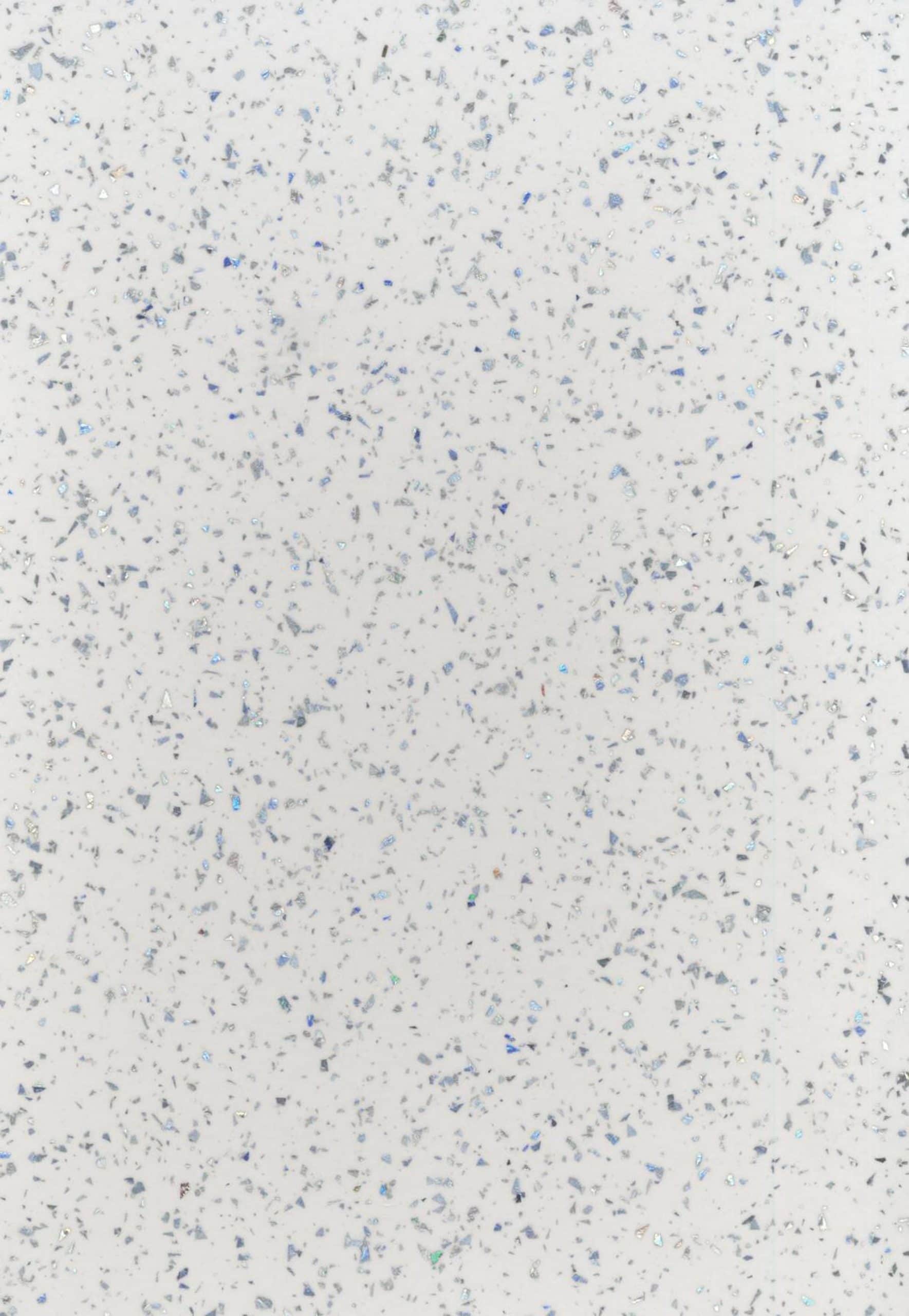 Shimmering white terrazzo bathroom countertop with blue and silver flecks, modern and durable surface for stylish bathroom design.