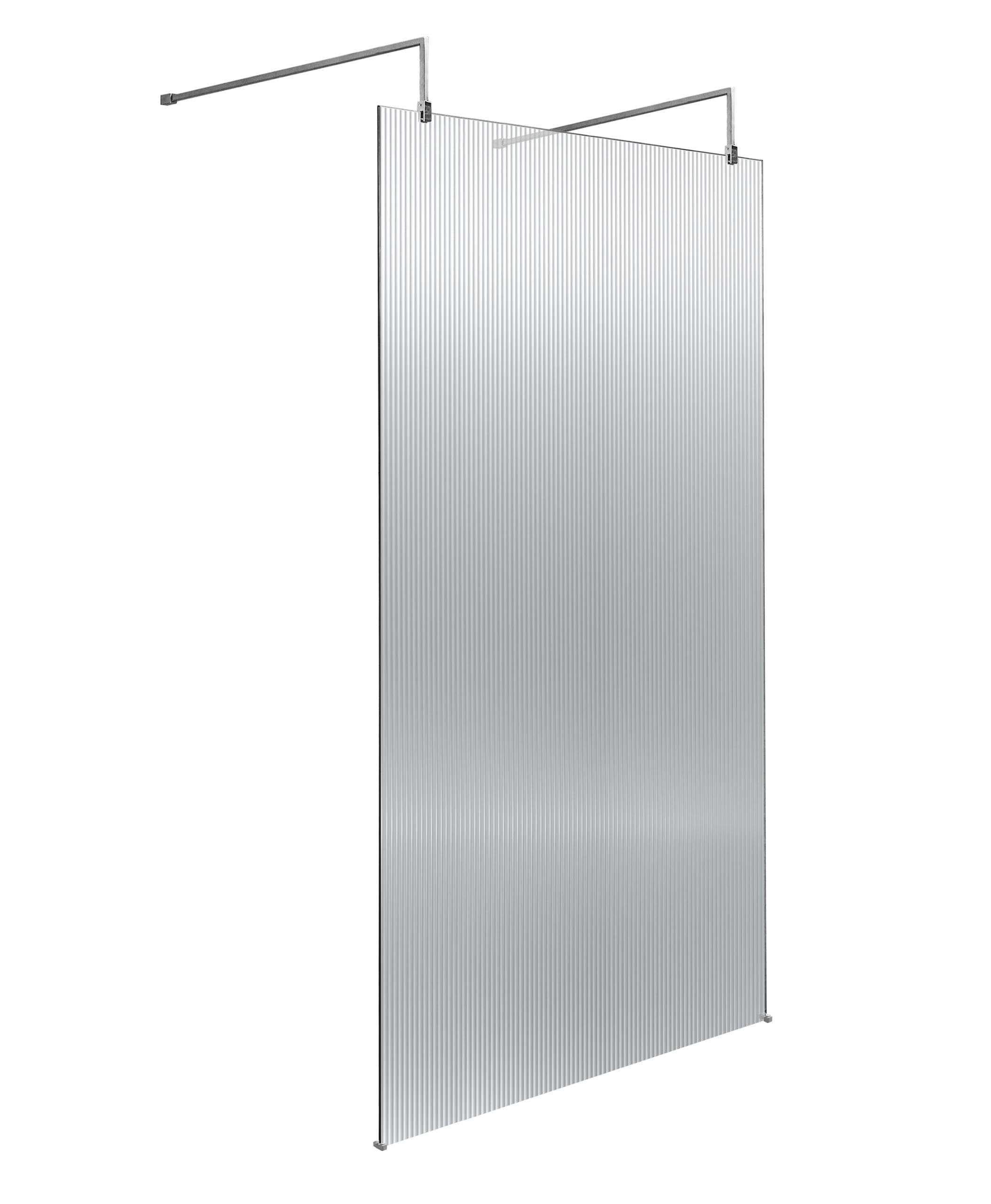 Light grey shower screen with metal support bars, ideal for modern bathroom renovations and waterproofing.