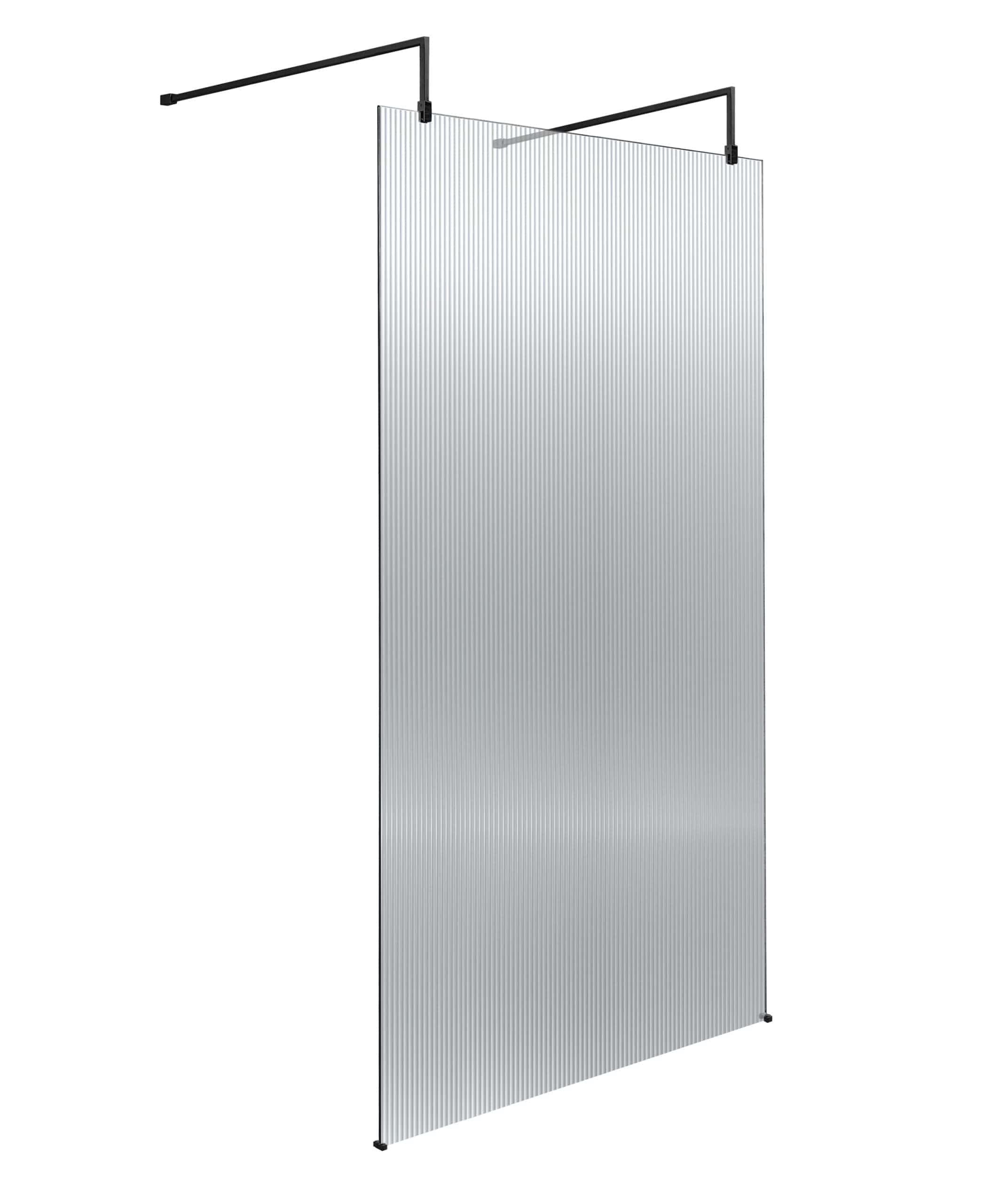 Glass shower screen with black metal frame for modern bathrooms, providing a stylish and functional shower enclosure. Perfect for contemporary bathroom design and waterproof shower space.