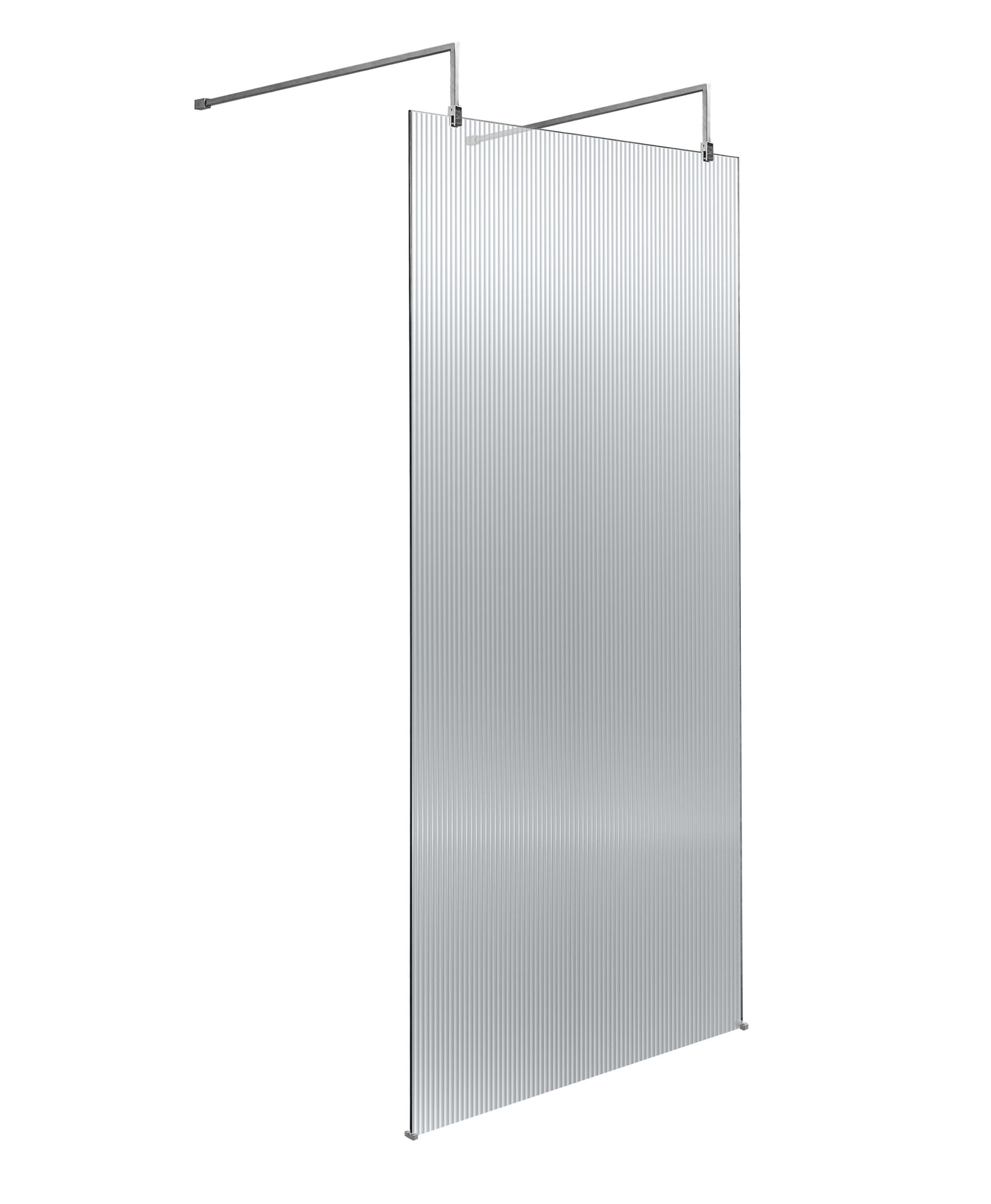 Lightweight, aluminium shower screen with vertical ribbed glass panels, perfect for modern bathroom enclosures and wet room designs. Easy to install and clean, providing a sleek, durable shower solution.