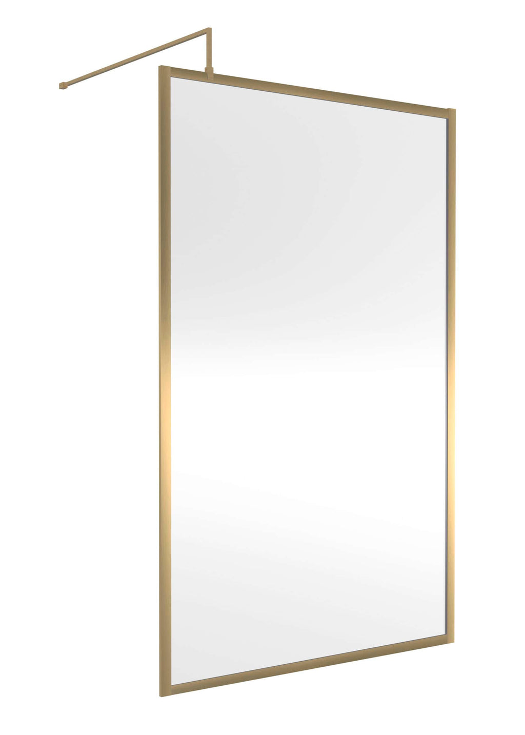 Bright modern bathroom mirror with a sleek gold frame and hanging rod, perfect for enhancing bathroom decor and functionality. Made by Bubly Bathrooms for stylish, practical bathroom spaces.