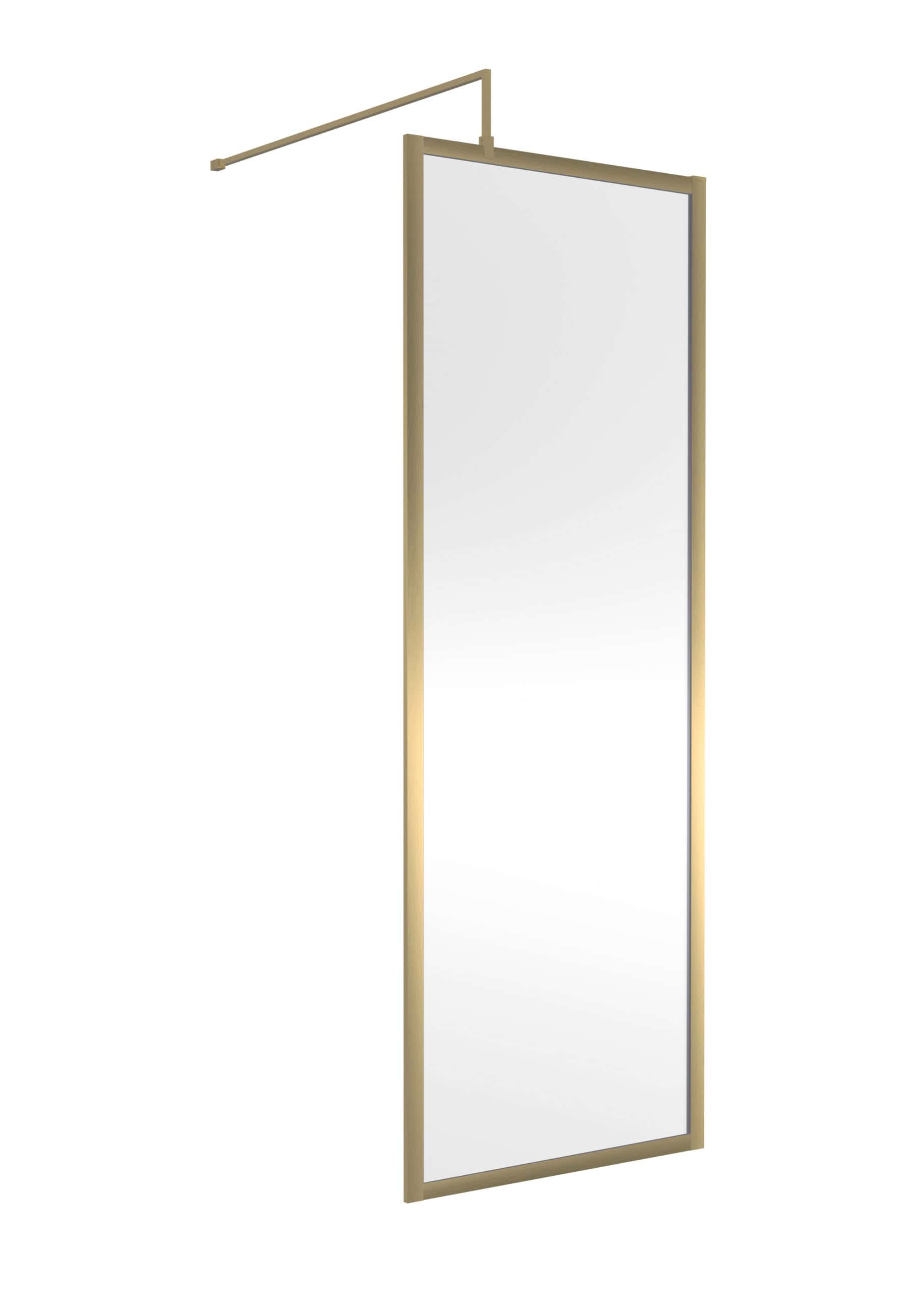 Elegant free-standing bathroom mirror with a sleek wooden frame and a modern design, perfect for contemporary bathroom decor and functional styling.