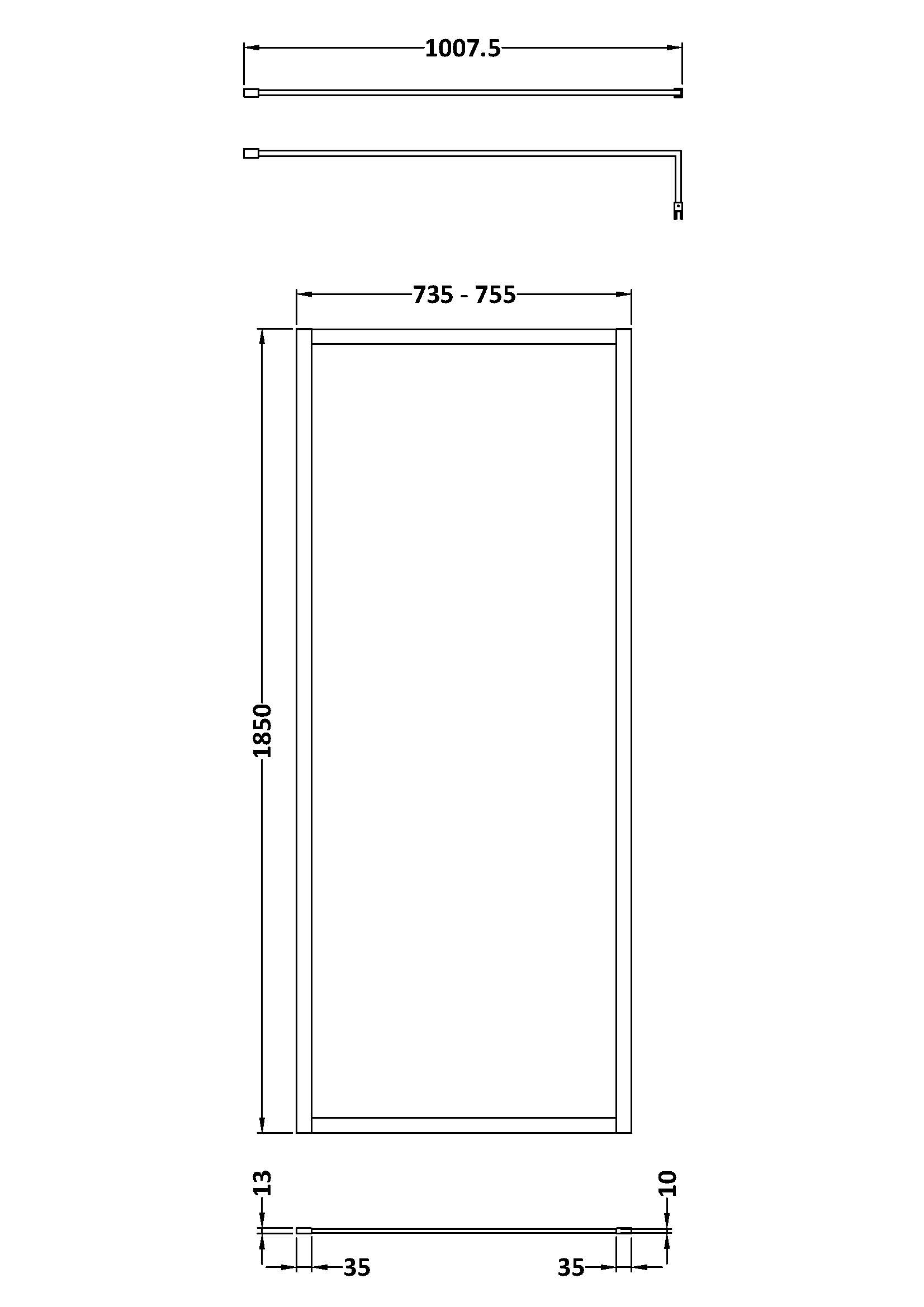 Aluminium shower screen with adjustable width and modern design, perfect for contemporary bathrooms.