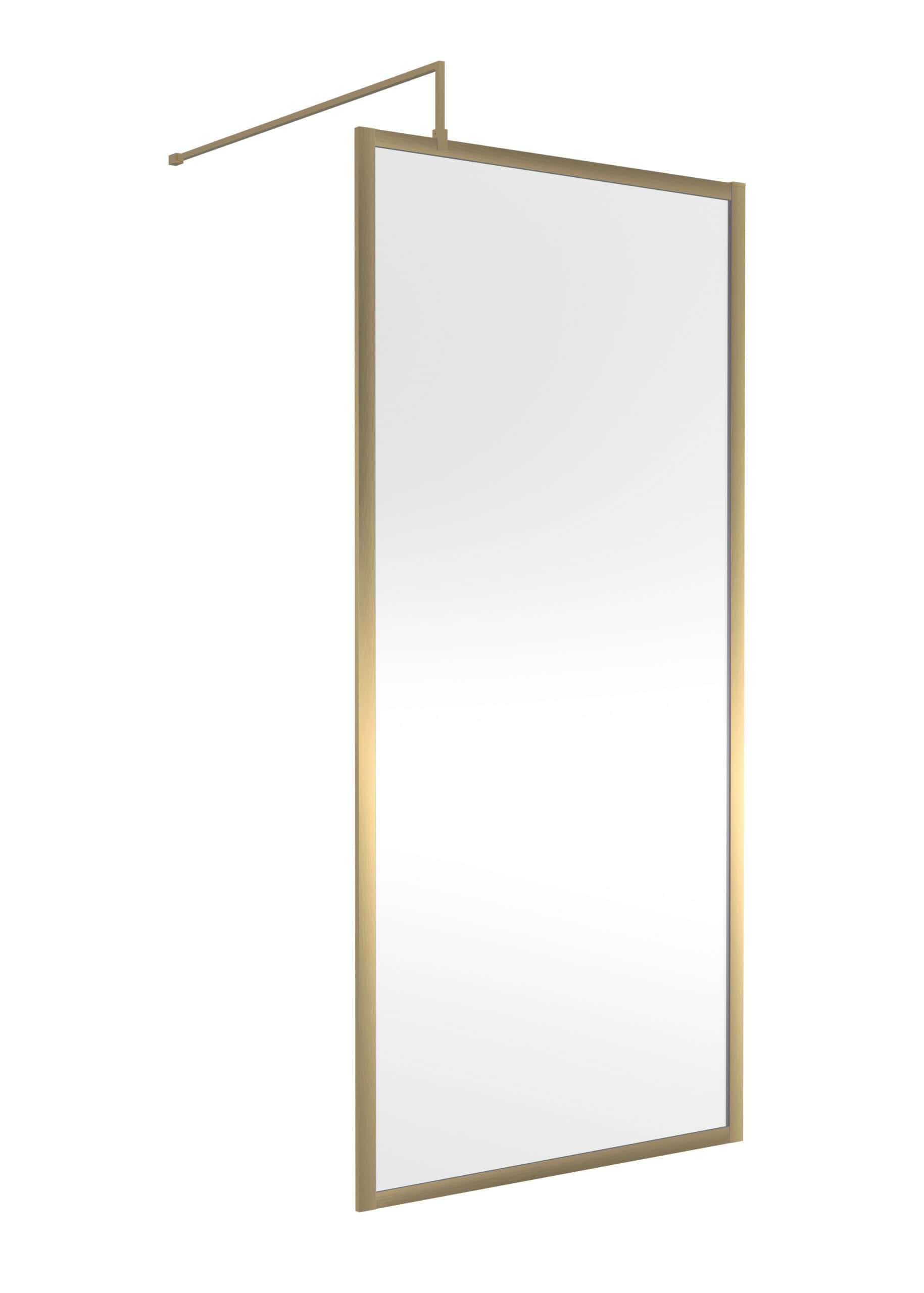 Sleek full-length bathroom mirror with a wooden frame, perfect for modern bathroom interiors. Features a minimalist design and attached ceiling mount for easy installation.