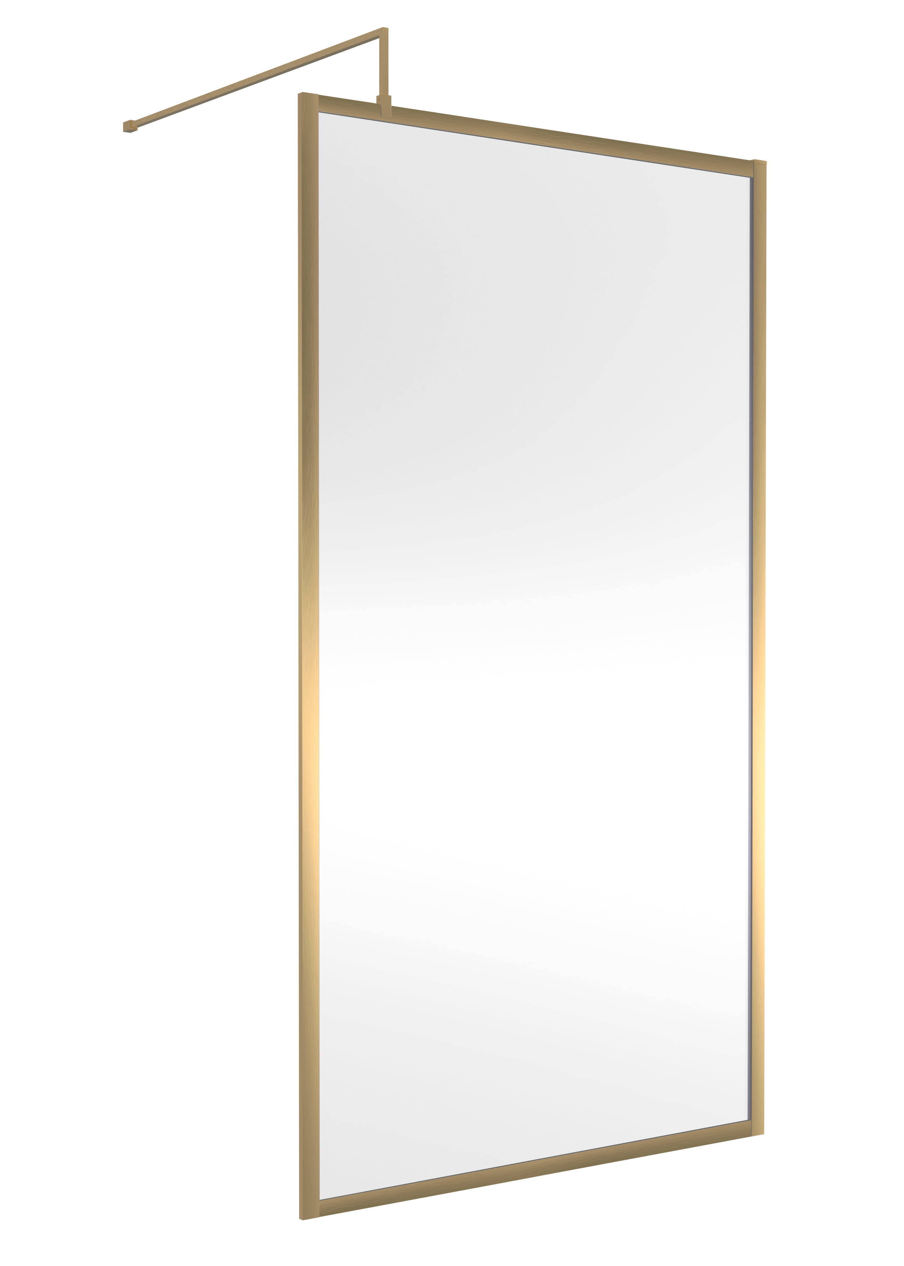 Shower screen with a gold frame and clear glass, designed for modern bathroom bathrooms for a sleek, stylish look. Suitable for use in contemporary shower enclosures.