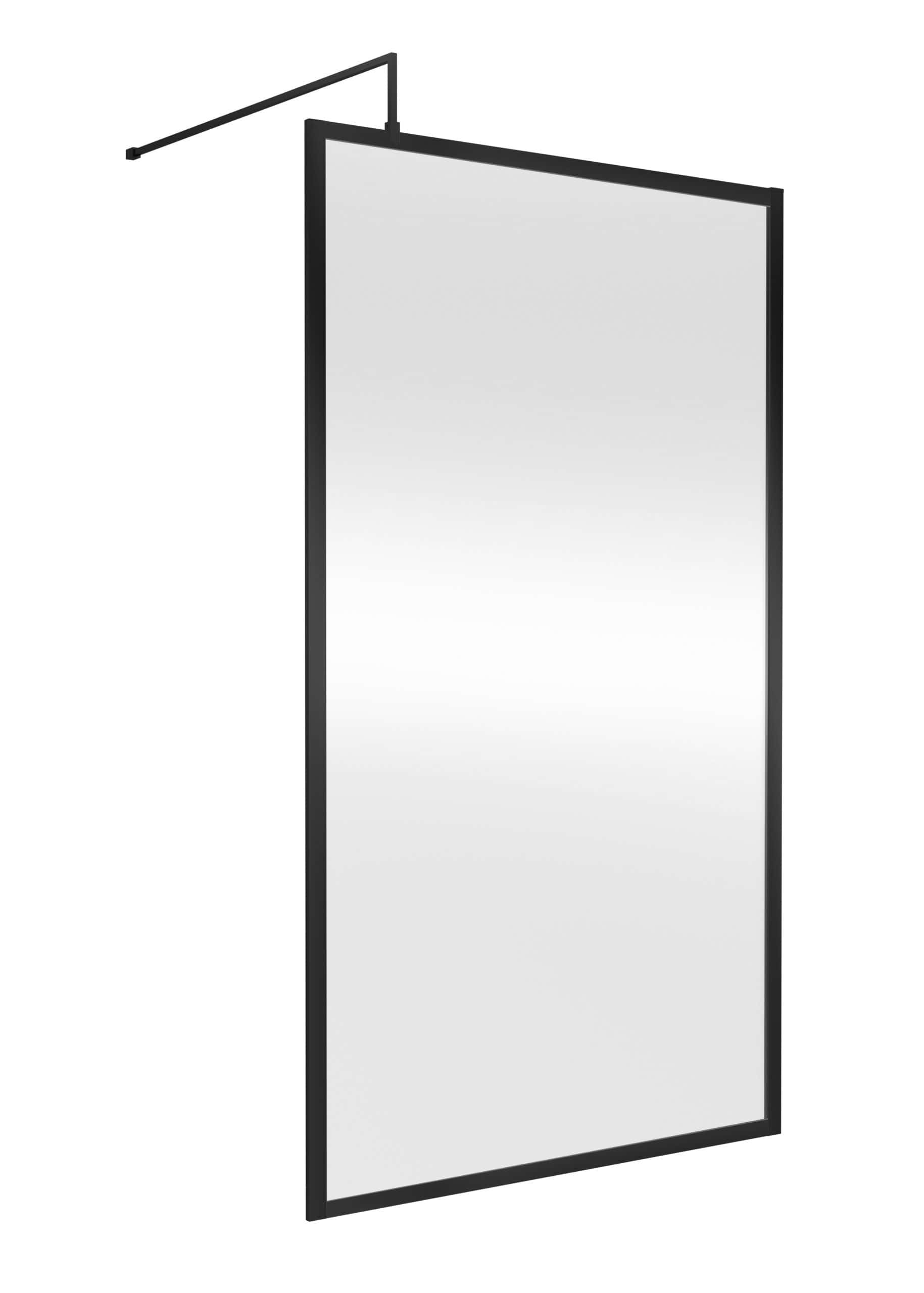 Sleek black-framed bathroom mirror with modern minimalist design, ideal for contemporary bathrooms, providing functional aesthetics and reflecting ample light.