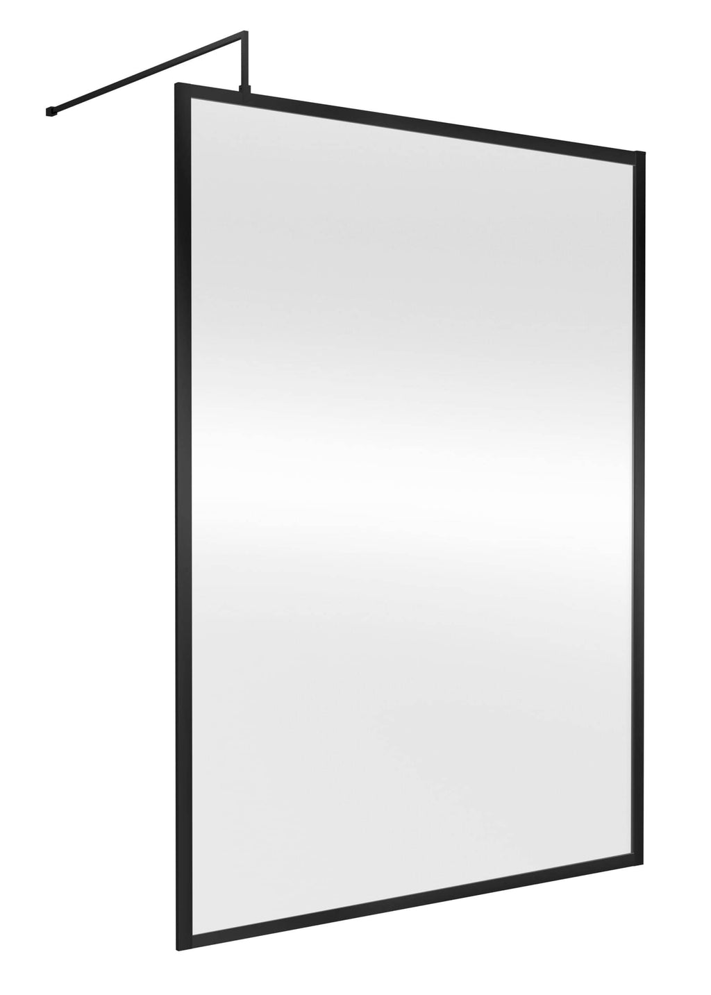 Minimalist black-framed shower screen, modern bathroom design, sleek and durable glass enclosure for a contemporary bathroom, perfect for creating a stylish waterproof division.