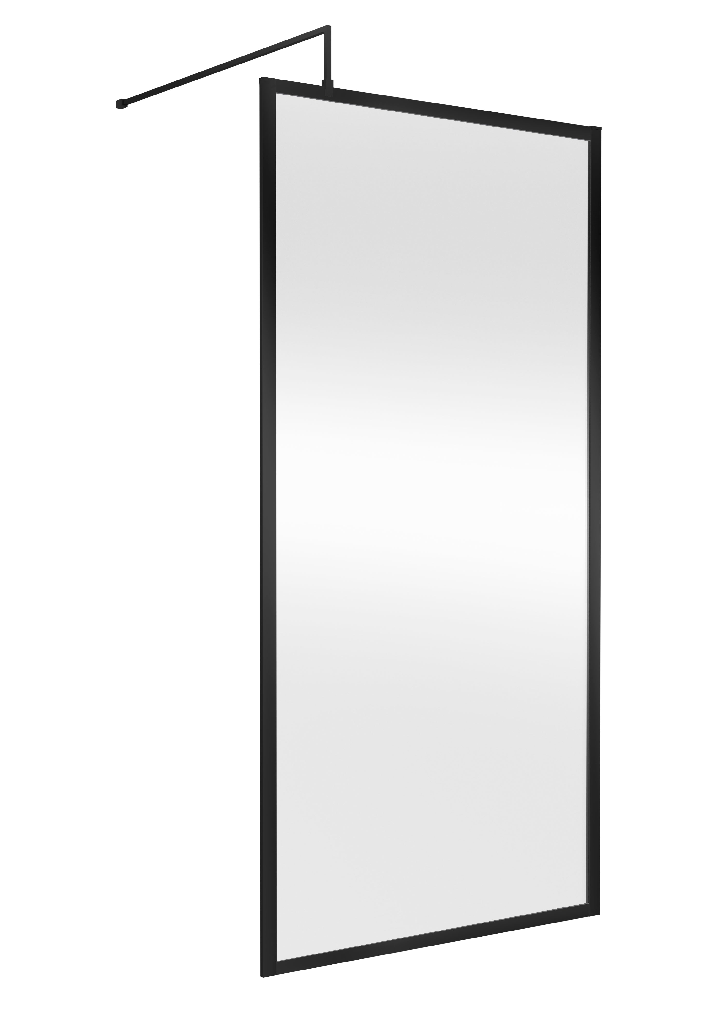 Stainless steel framed walk-in shower screen with clear glass, ideal for modern bathrooms, providing a sleek and minimalistic shower enclosure solution.