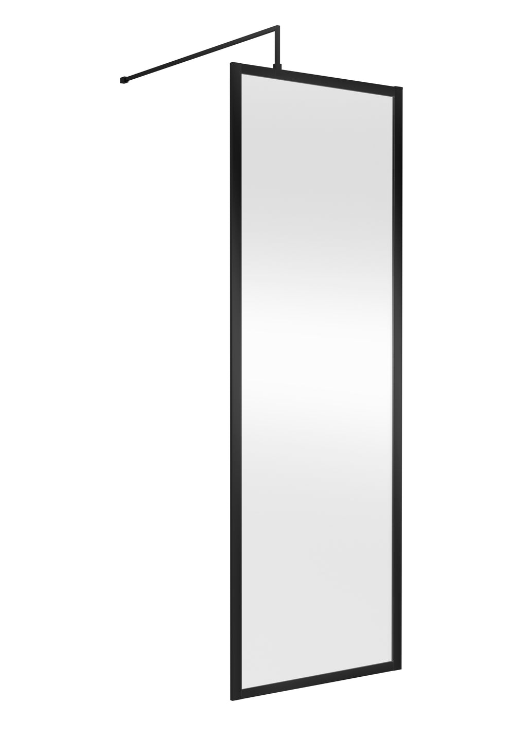 Sleek black-framed full-length bathroom mirror with a modern minimal design, perfect for contemporary bathroom decor and enhancing space feel.