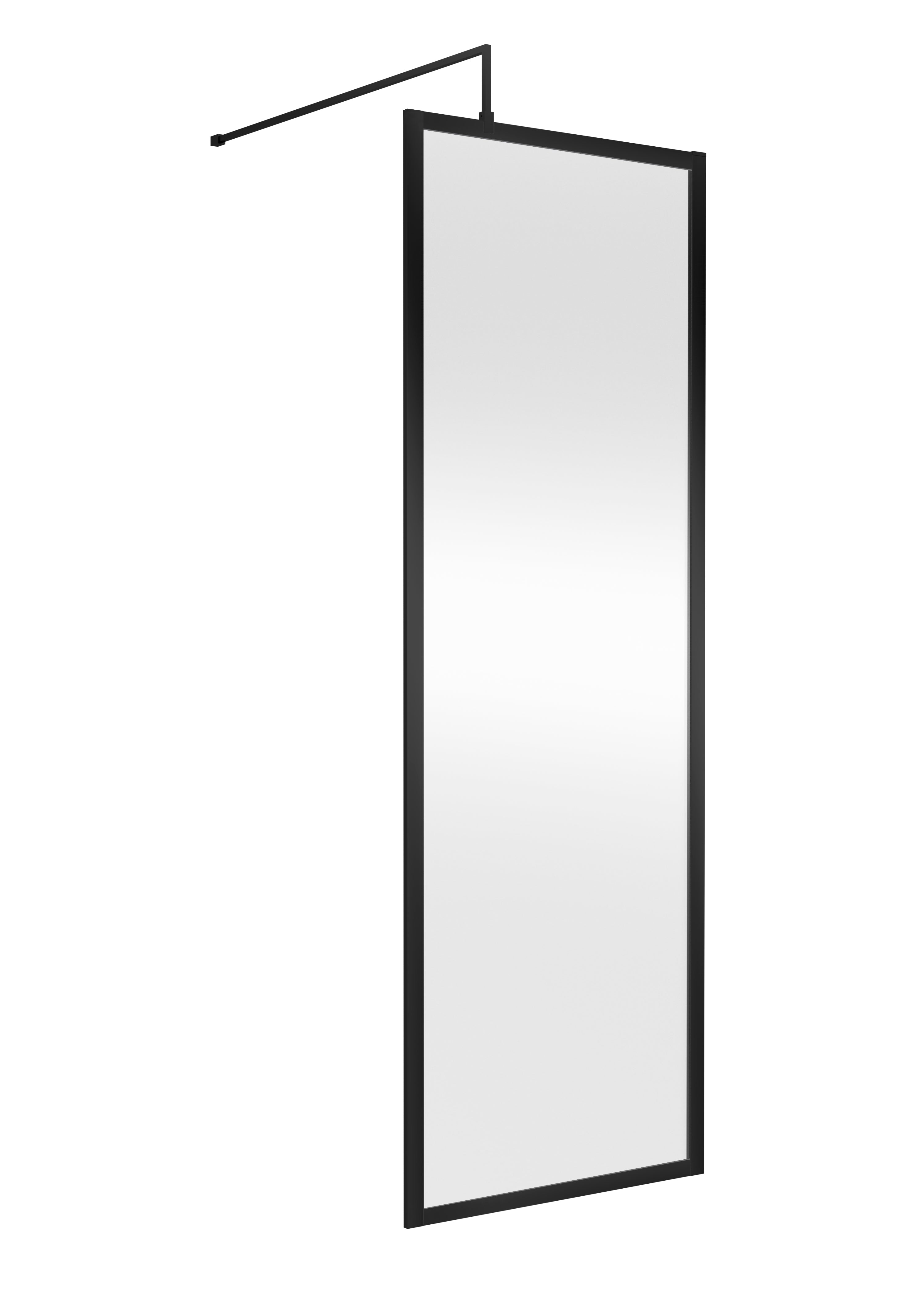 Sleek black-framed full-length bathroom mirror with a modern minimal design, perfect for contemporary bathroom decor and enhancing space feel.