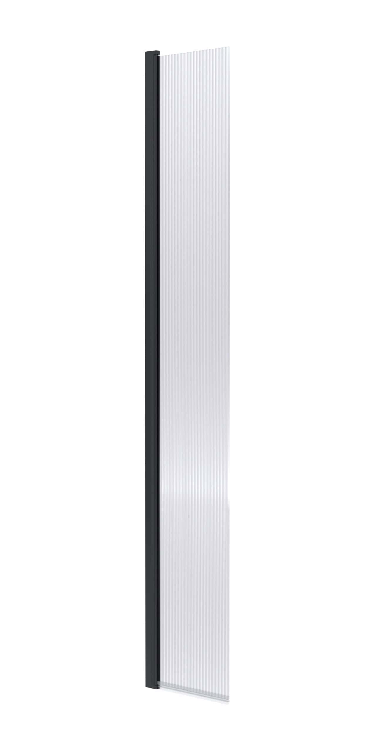 Modern glass shower partition with black frame for sleek bathroom design. Perfect for creating a stylish and functional shower enclosure in contemporary bathrooms.