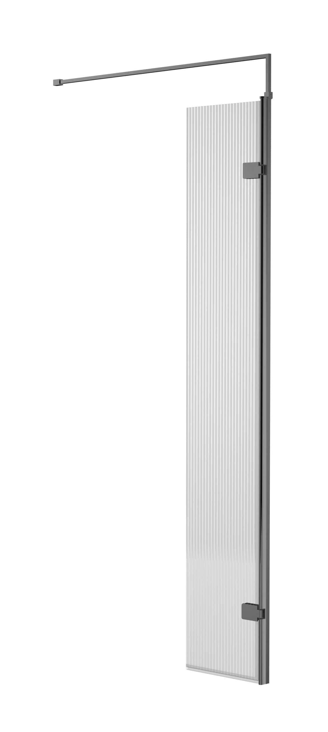 Sleek silver shower panel with textured glass door and adjustable shower bar, ideal for modern bathroom upgrades. Durable and stylish design from Bubly Bathrooms.