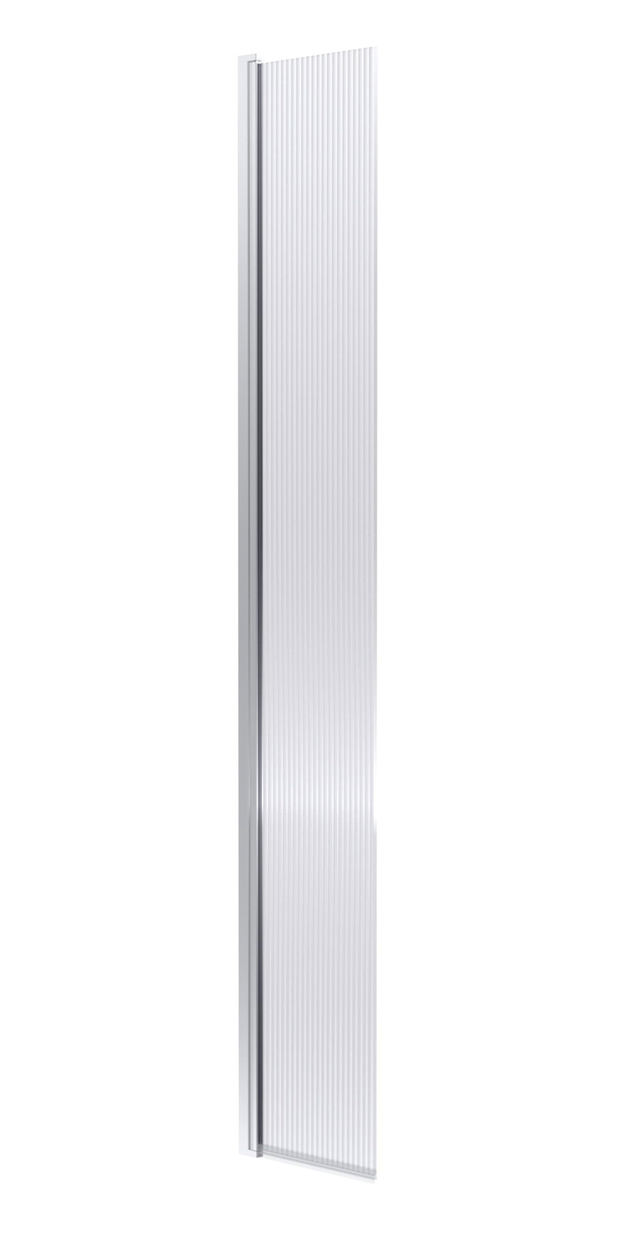 Smooth aluminium shower screen with vertical ribbed glass panels for modern bathroom designs.