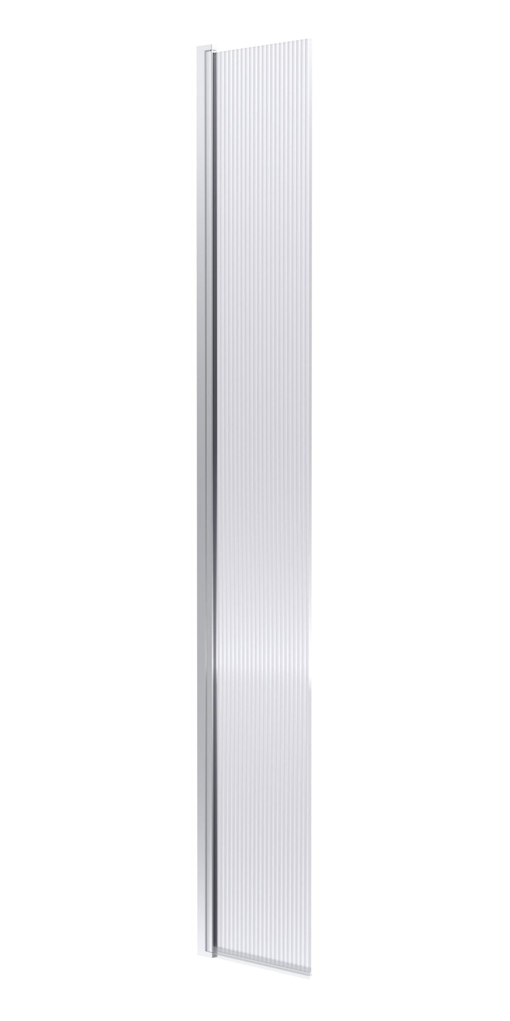 Smooth aluminium shower screen with vertical ribbed glass panels for modern bathroom designs.