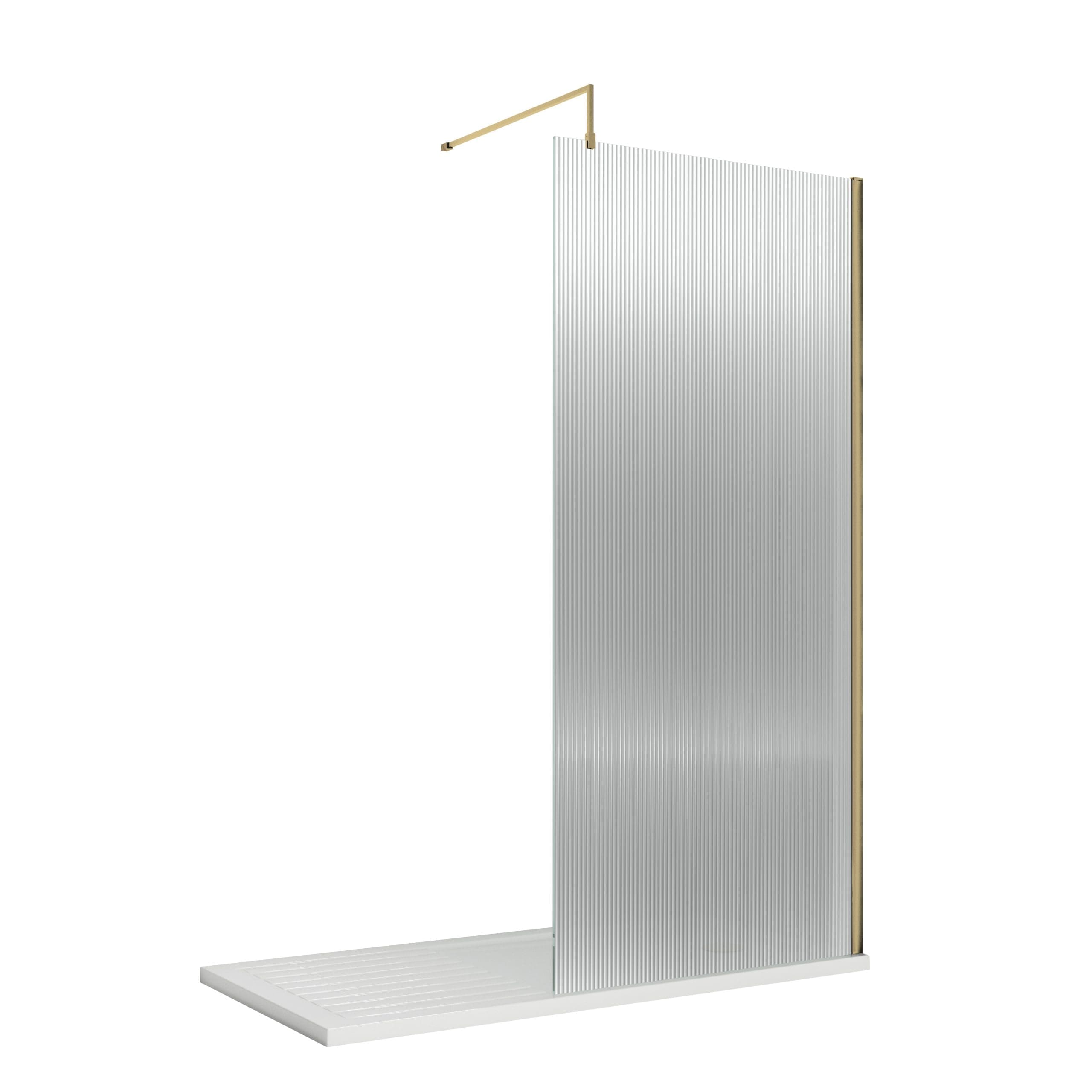 Minimalist modern shower screen with a sleek, textured transparent glass panel and gold accents, offering elegance and functionality for contemporary bathroom designs.