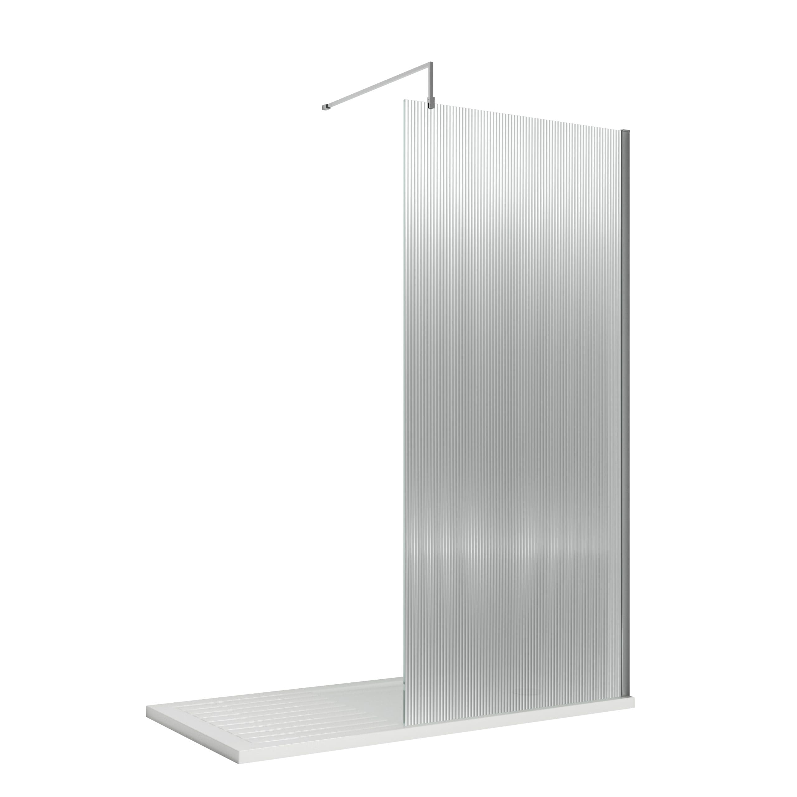 Sleek modern shower screen with a minimalist design, ideal for contemporary bathrooms, featuring a textured glass panel and sturdy metal frame. Perfect for stylish bathroom renovations.