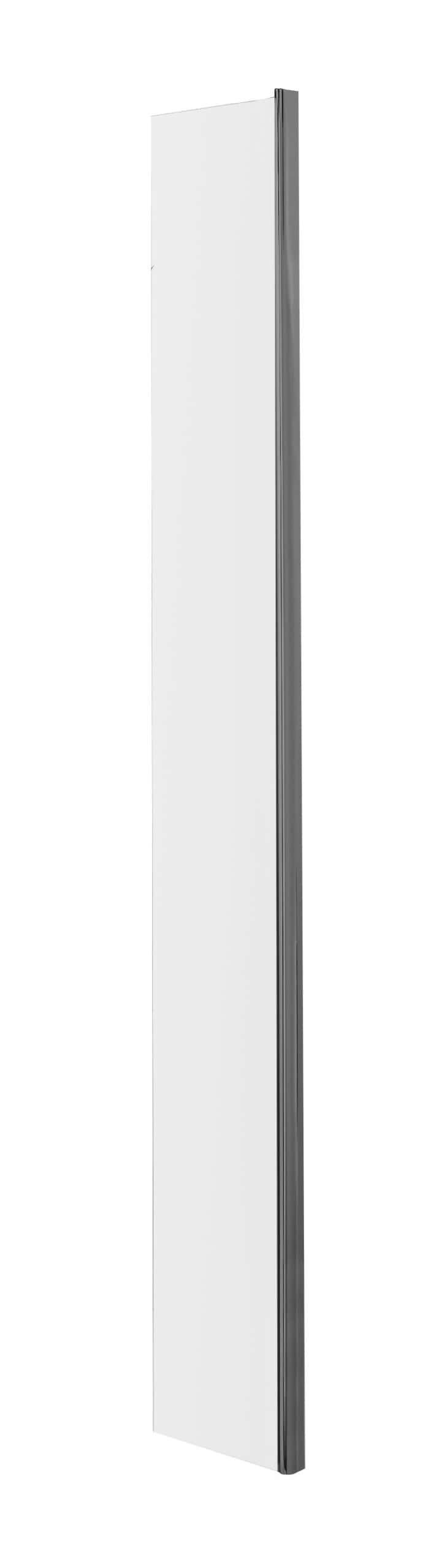 Sleek white shower panel with silver trim for modern bathroom interiors.