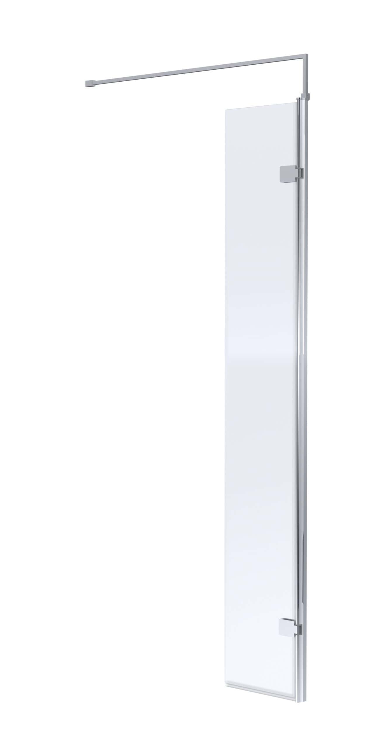 Luxe frameless shower screen with chrome fixtures, ideal for modern bathroom renovation. Features a glass panel and aluminium support for seamless shower enclosure.