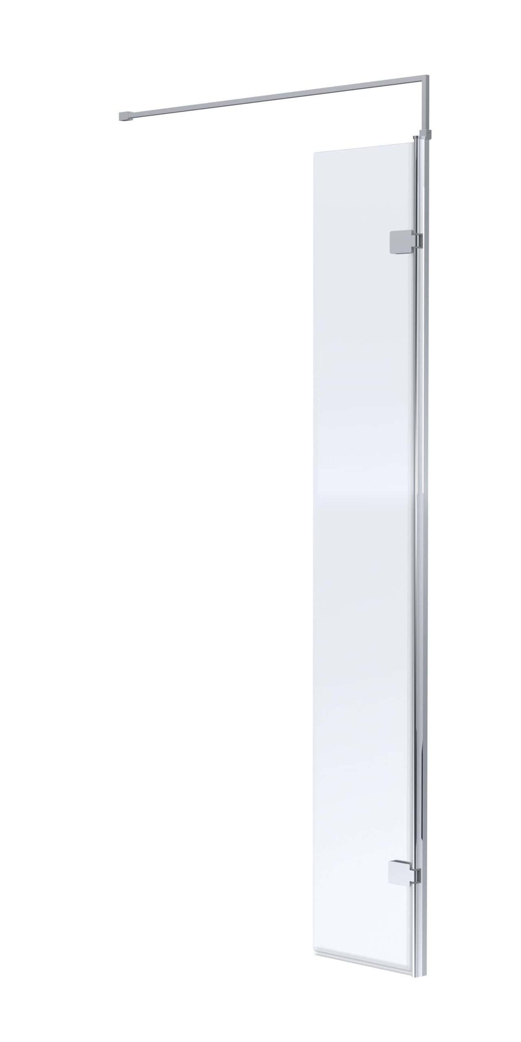 Luxe frameless shower screen with chrome fixtures, ideal for modern bathroom renovation. Features a glass panel and aluminium support for seamless shower enclosure.