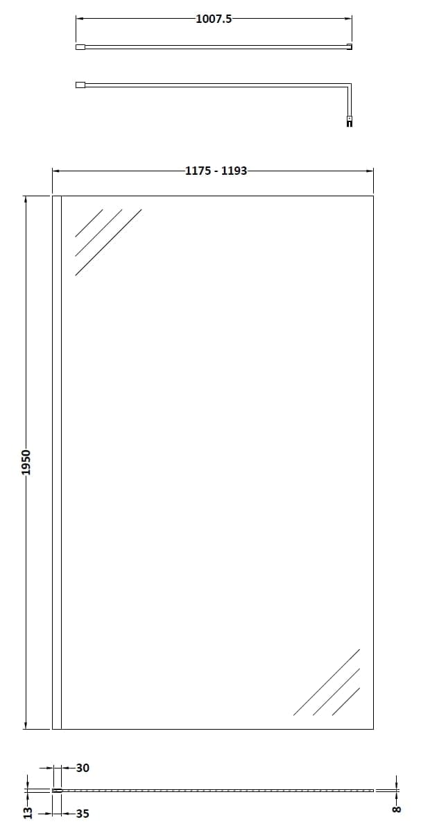 Modern rectangular bathroom mirror with precise measurements for custom fit, ideal for contemporary bathroom renovations and fittings.