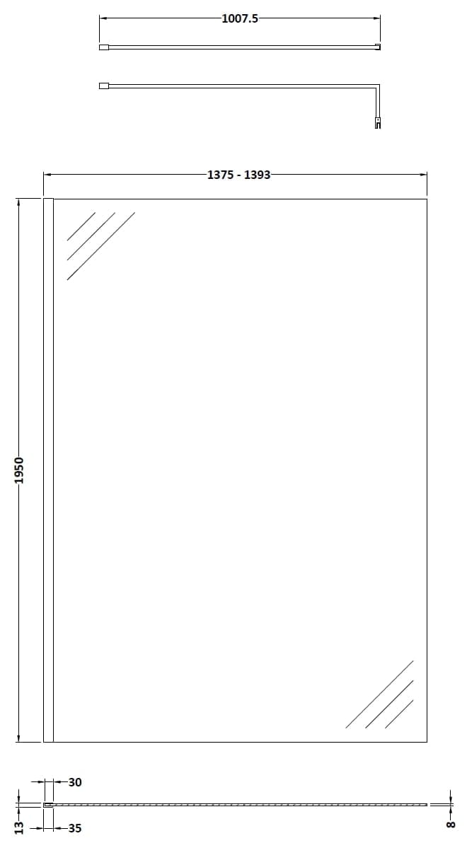 Shower door with sleek frameless design for modern bathrooms, featuring high-quality safety glass and precise dimensions for easy installation, ideal for stylish shower enclosures.
