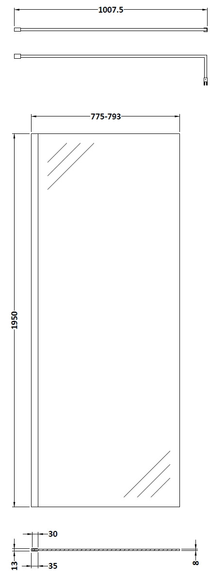 Sleek modern glass shower door with precise measurements for luxury Bubly Bathrooms.