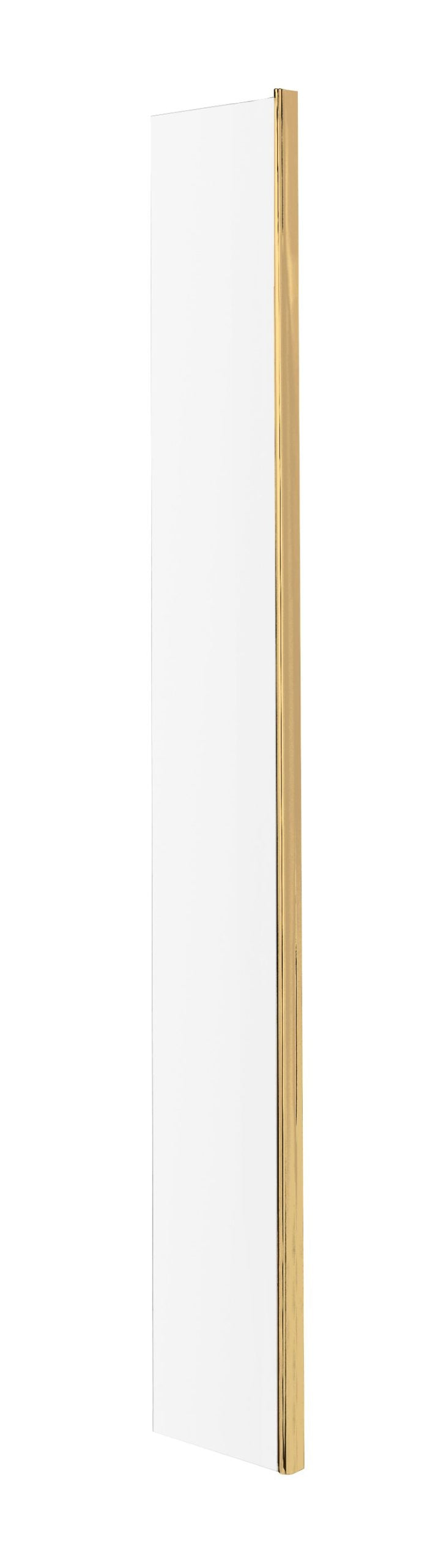 Modern white shower panel with gold accents, ideal for contemporary bathroom designs. Sleek, easy-to-clean, and functional for a stylish bathroom upgrade.