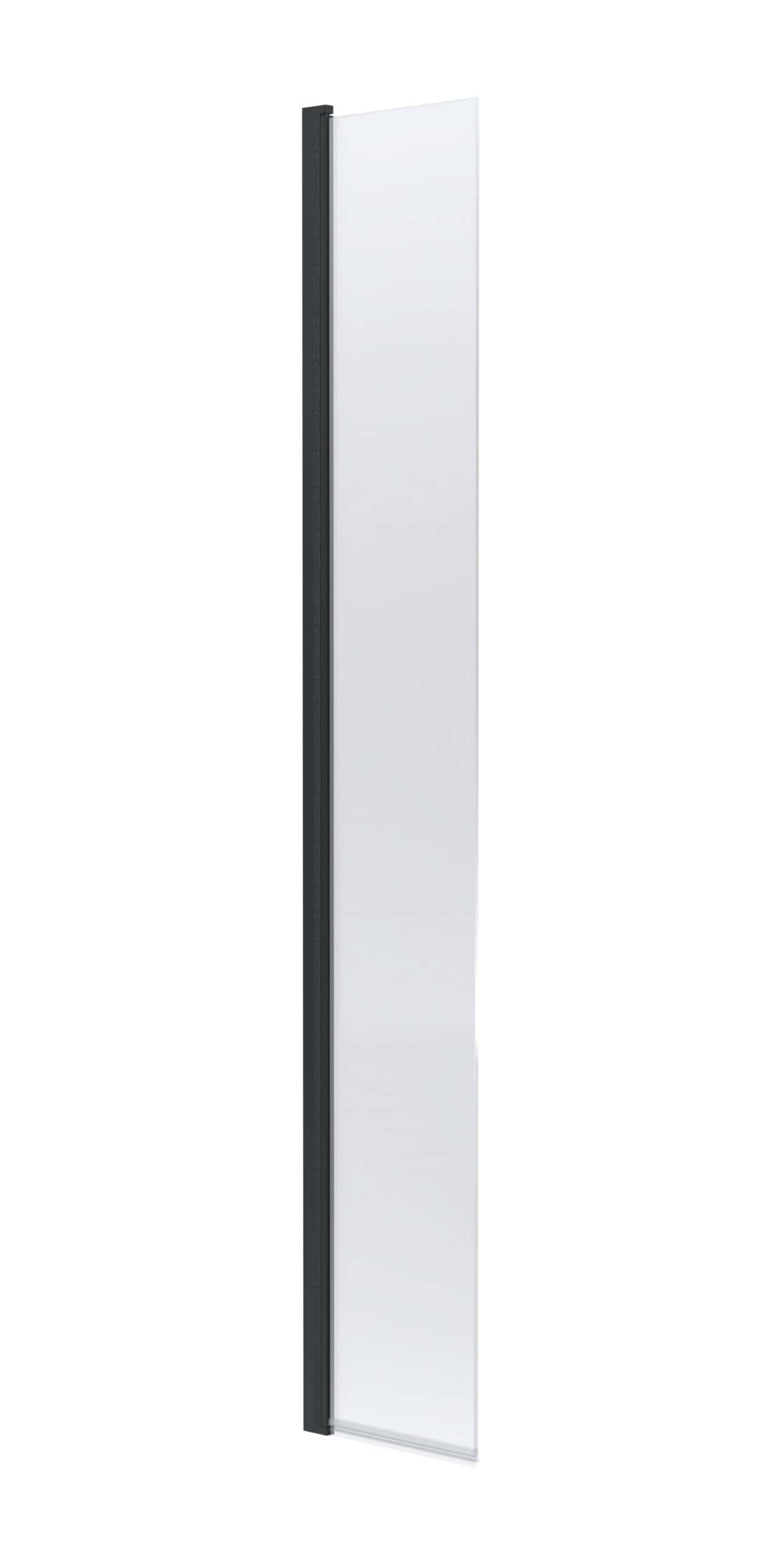 Clear glass shower screen with black frame for modern bathroom design.