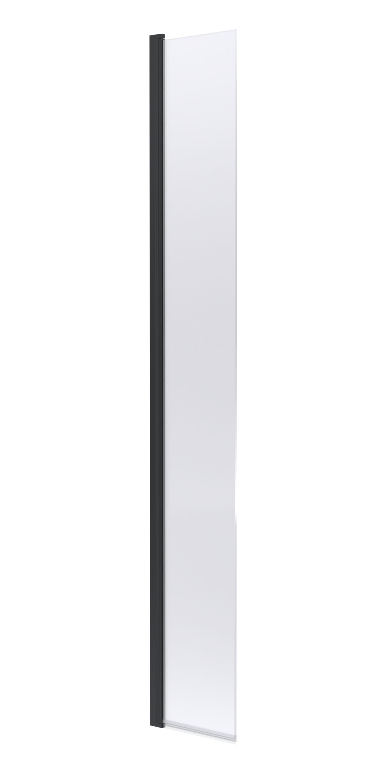 Lightweight frameless shower screen with black edging for modern bathroom decor and waterproof protection.