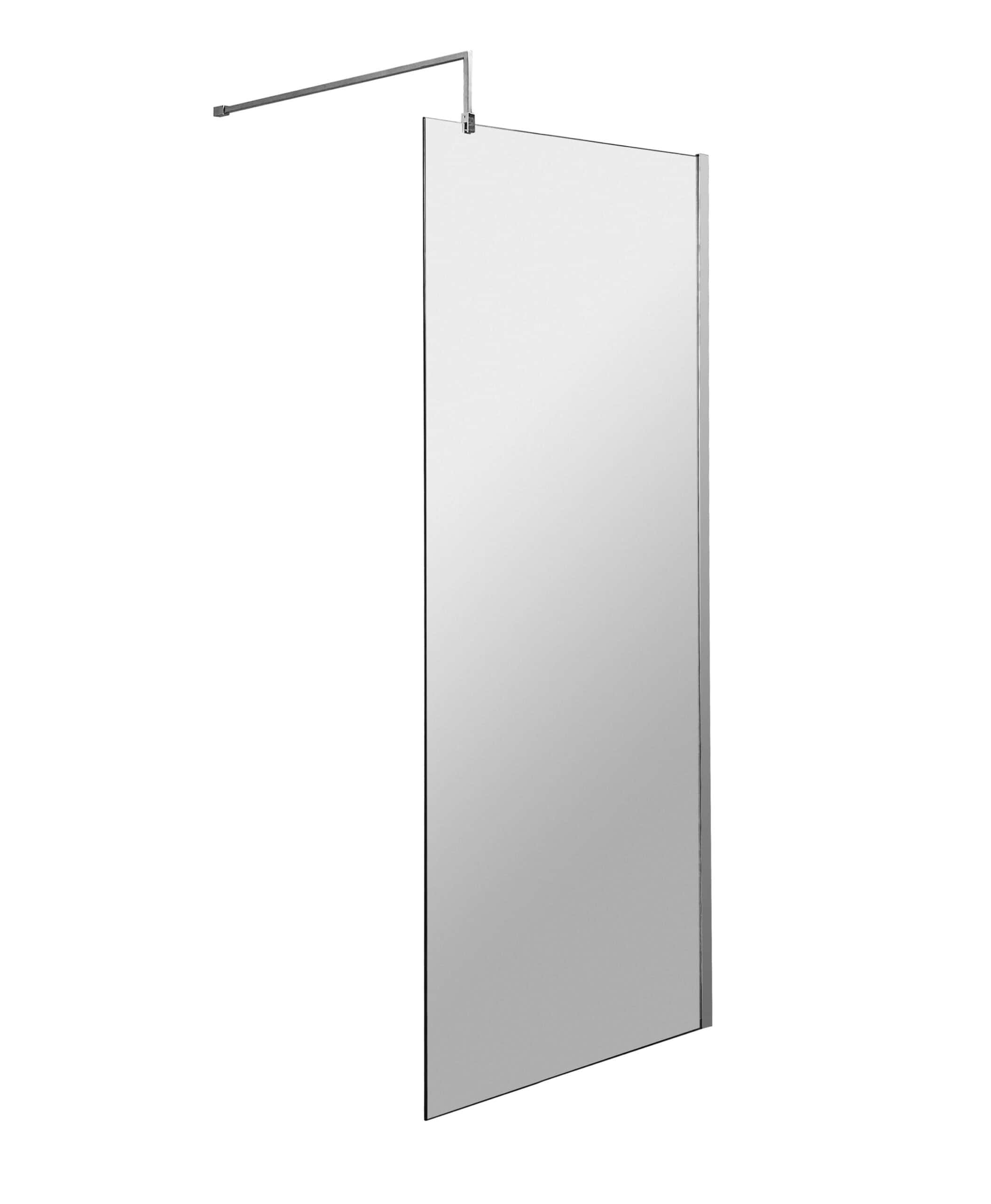Shower screen for modern bathroom design, featuring sleek glass panel and chrome hardware for a stylish and functional shower enclosure. Perfect for contemporary bathroom renovations.