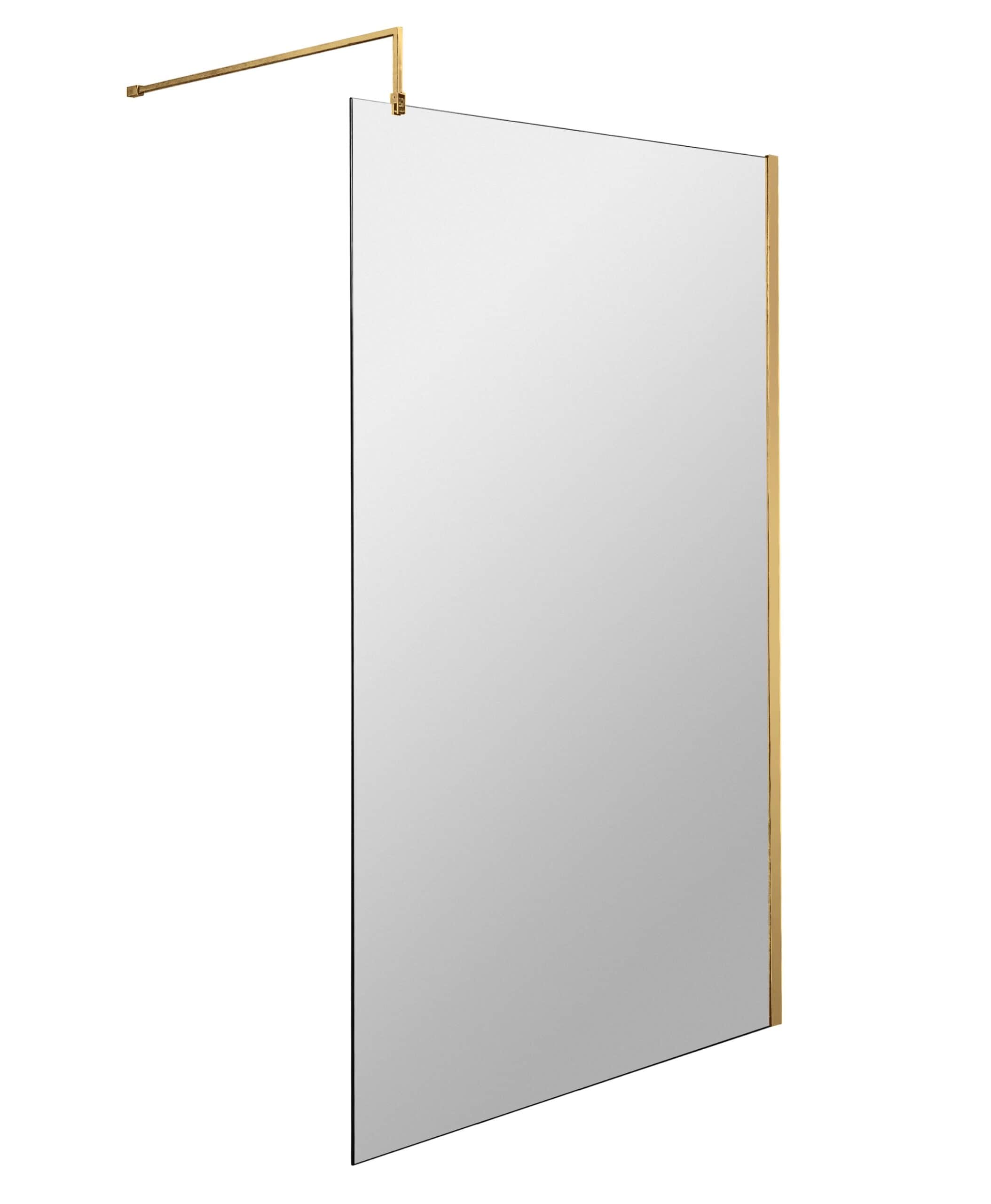 Sleek glass shower screen with gold trim, ideal for modern Bubly Bathrooms, enhancing privacy and style in your bathroom remodel.