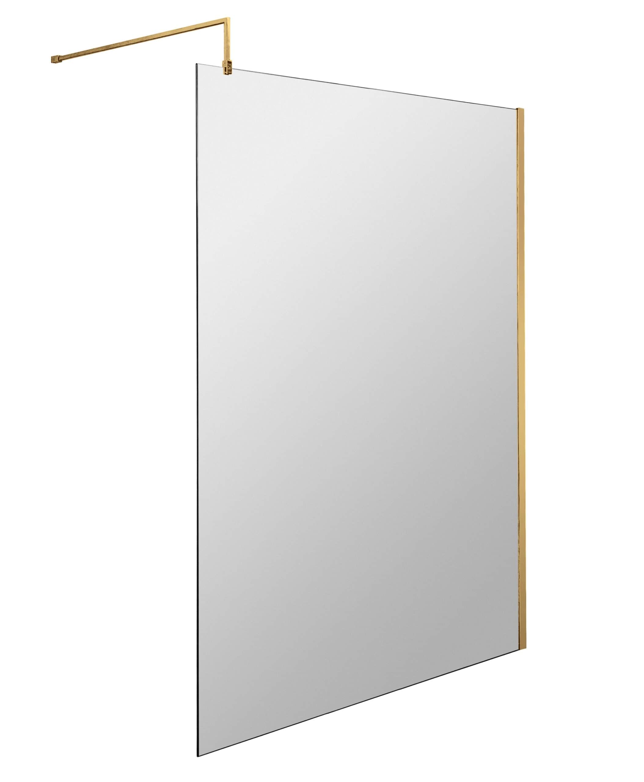 Clear contemporary bathroom mirror with gold trim, perfect for modern bathroom decoration and design.