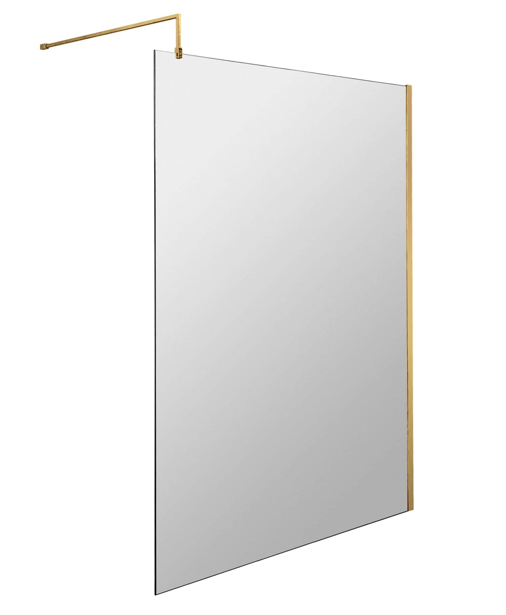 Clear glass shower screen with gold trim for modern bathrooms and renovation projects.
