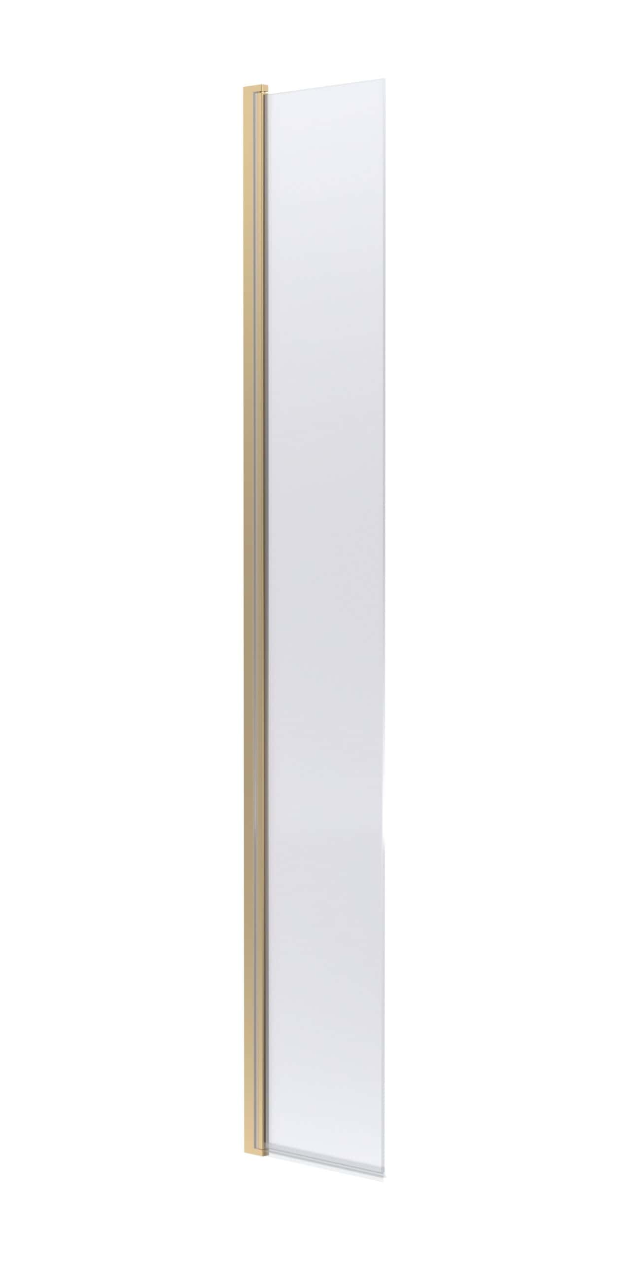 Shower screen for bathroom, glass enclosure with gold trim, modern design, perfect for shower renovation, ideal for stylish and functional bathroom upgrades.